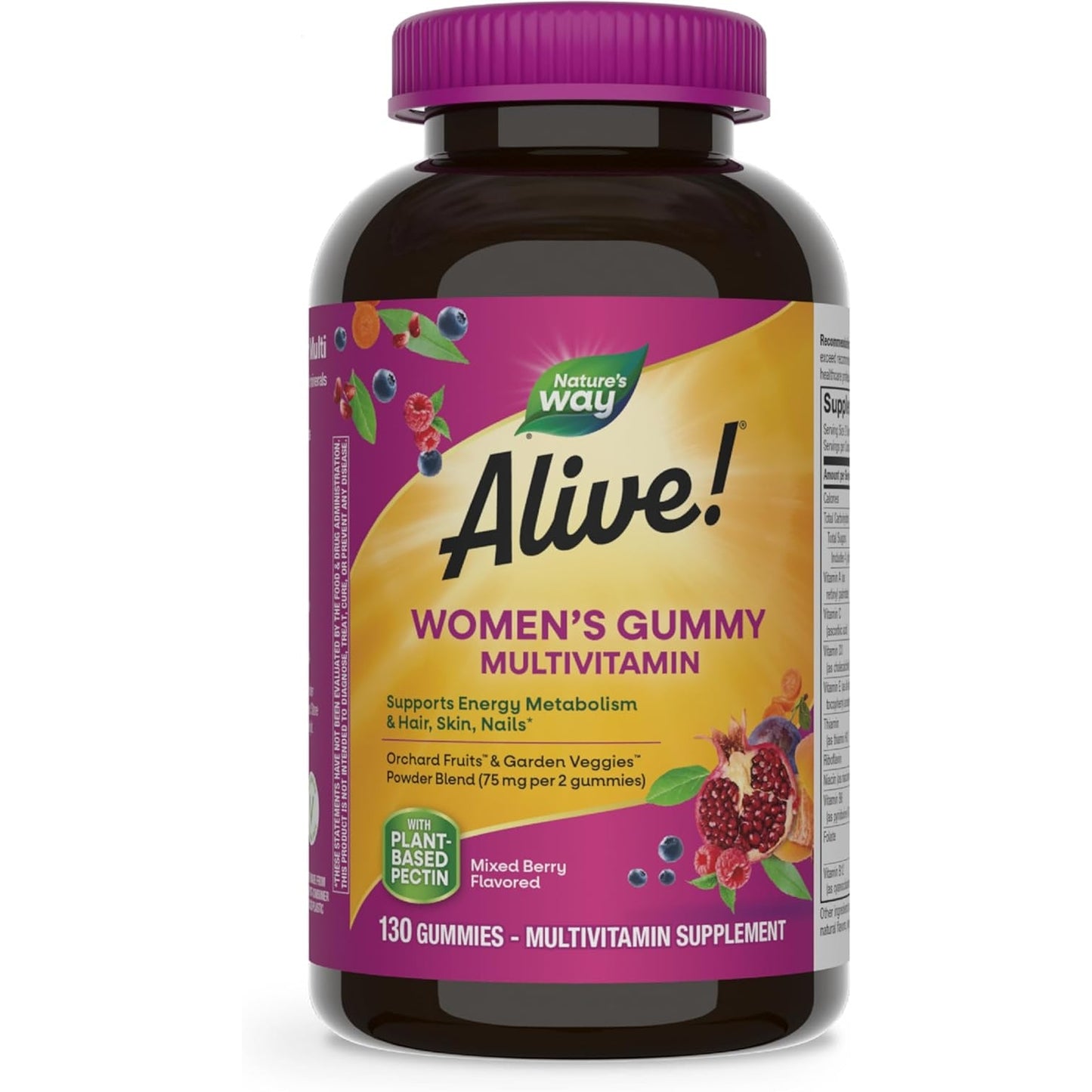 Nature's Way Alive! Women's Daily Gummy Multivitamins, 16 Vitamins & Minerals, Energy Metabolism*, Hair Skin & Nails*, Vegetarian, Mixed Berry Flavored, 130 Gummies (Packaging May Vary) - Medaid - Lebanon