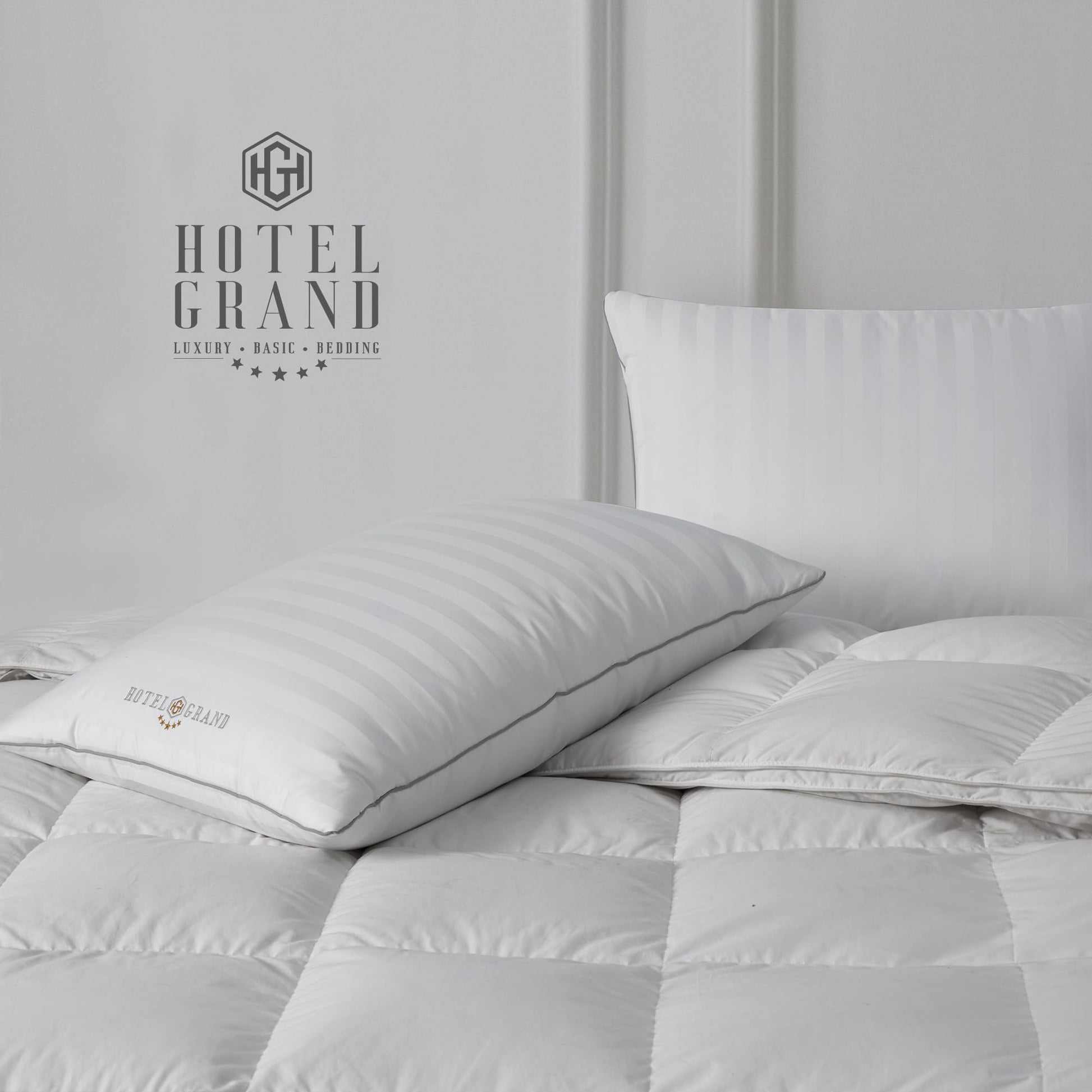 Hotel Grand White Luxury Feather Down Fluffy Bed Pillows 500 Thread Count Queen Size Pillows Set of 2 Pack Machine Washable 100% Cotton Breathable for Side/Back Sleeper Pillows,20" X28"(2 Pack) - Medaid International
