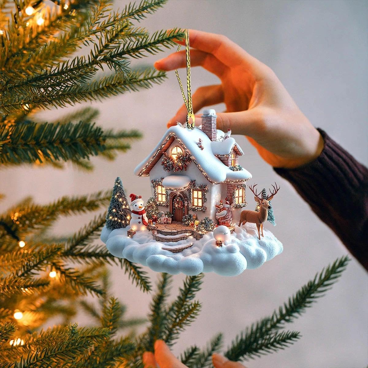 1pc Christmas Acrylic Ornaments Castle Snow House Hanging Pendant Xmas Decoration For Home Christmas Party New Year Gift - Medaid International