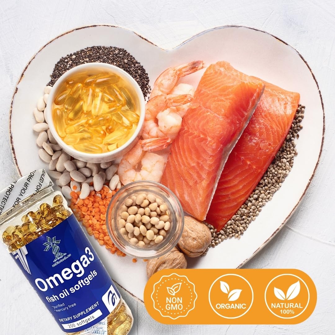 Fish Oil 1000 mg Softgels, 300 mg Omega 3 Supplements, 200 Softgels, 100 Days Supply - Medaid International