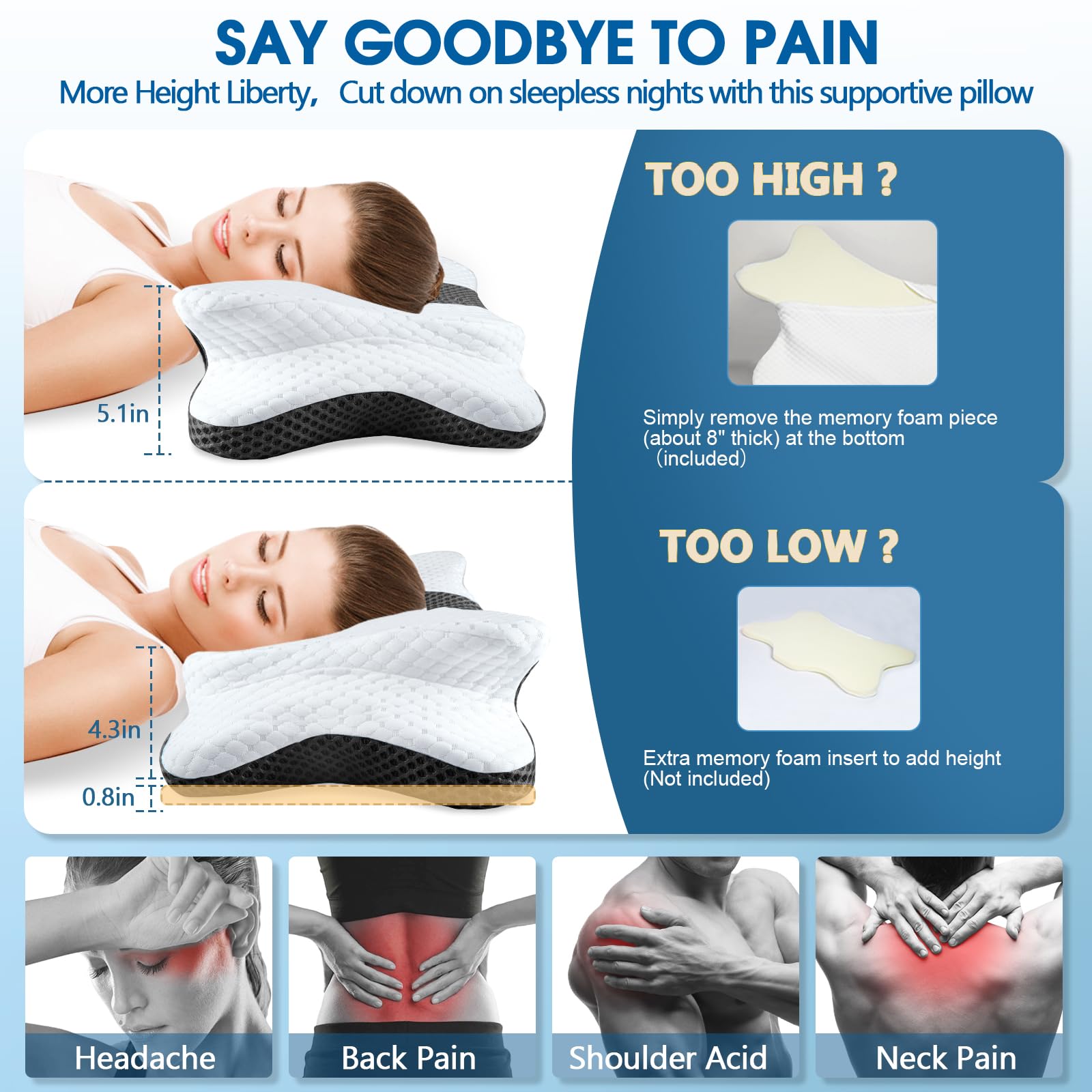 CHxxy Memory Foam Pillows, Cervical Pillow for Neck and Shoulder Pain Relief, Ergonomic Contour Bed Pillow, Soft for Side Sleep Stomach Sleeping and Back Sleeper - Medaid International