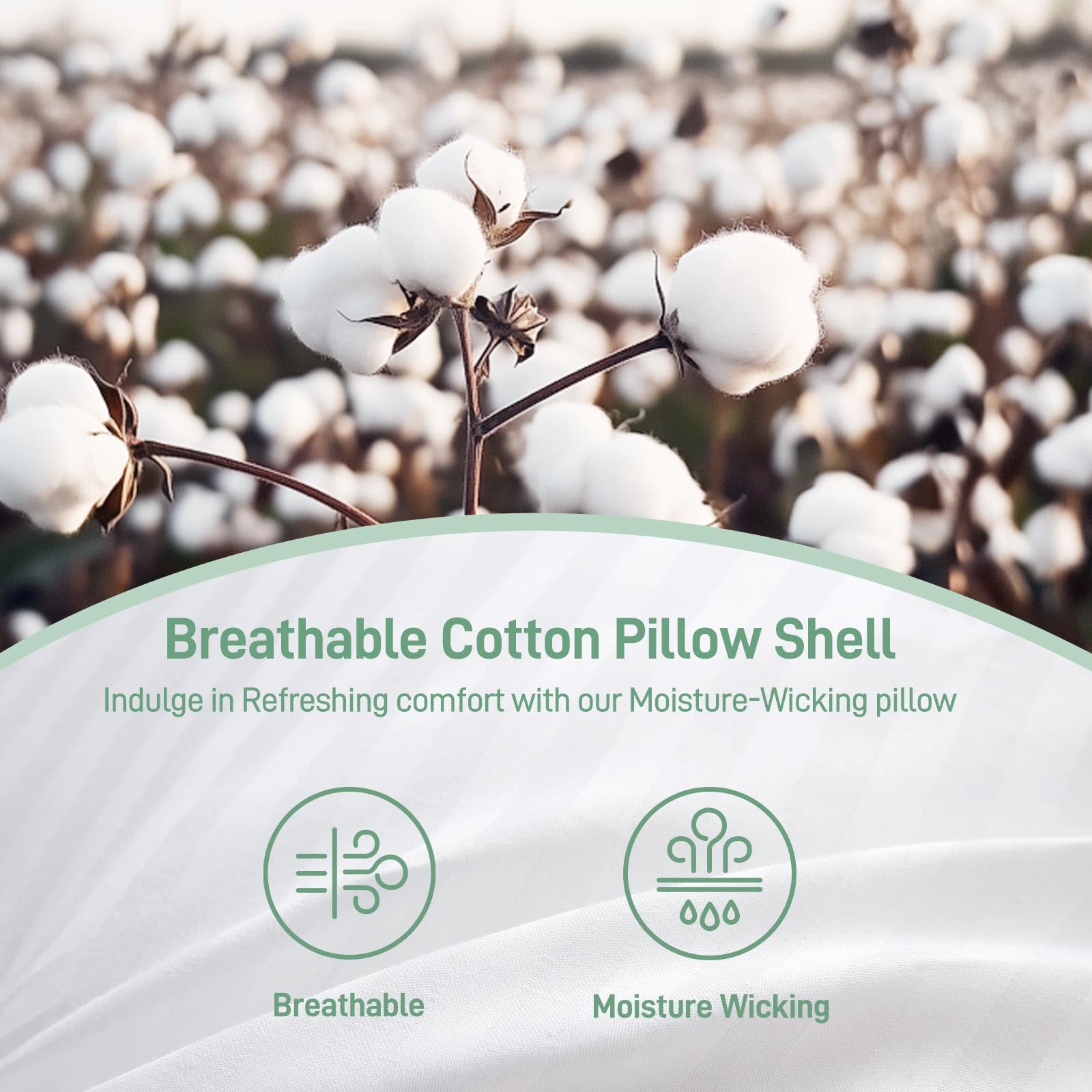 Hypoallergenic Soft Standard/Queen Size Set of 2 Pillows, Down Alternative Filling with Cotton Shell Hotel Quality Pillows, Breathable, Ideal for Side, Back and Stomach Sleeper, Oeko-TEX Certified - Medaid International