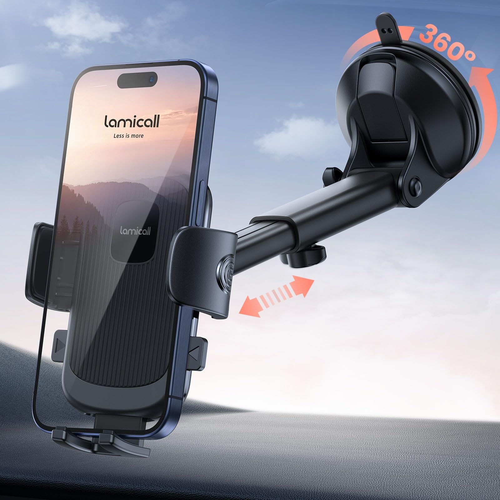 Lamicall Car Phone Holder - [Strongest Military-Grade Suction Cup] 360° Rotation Phone Holders for Your Car Quick Release Adjustable Car Phone Mount Dashboard for iPhone 17 16 Galaxy Smartphone Truck - Medaid International