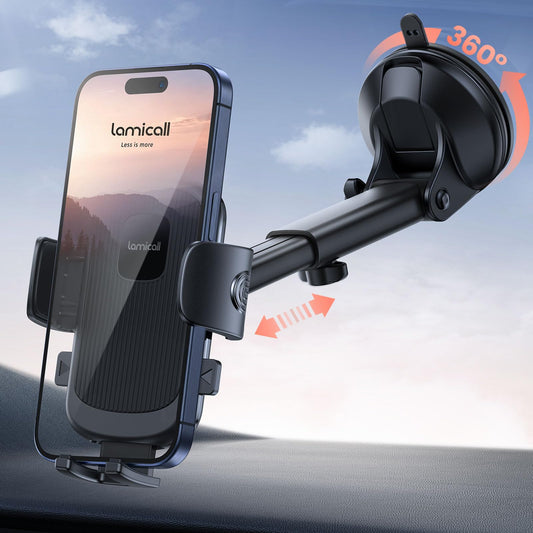 Lamicall Car Phone Holder - [Strongest Military-Grade Suction Cup] 360° Rotation Phone Holders for Your Car Quick Release Adjustable Car Phone Mount Dashboard for iPhone 17 16 Galaxy Smartphone Truck - Medaid International