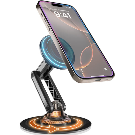 COOPER Mag360, Magnetic Phone Stand for Desk Compatible with MagSafe Phone Holder, 360° Adjustable, iPhone Desk Stand for iPhone 17 Pro Max/16/15/14/13/12, Incl 1 Metal Ring for Other Phones - Black - Medaid International