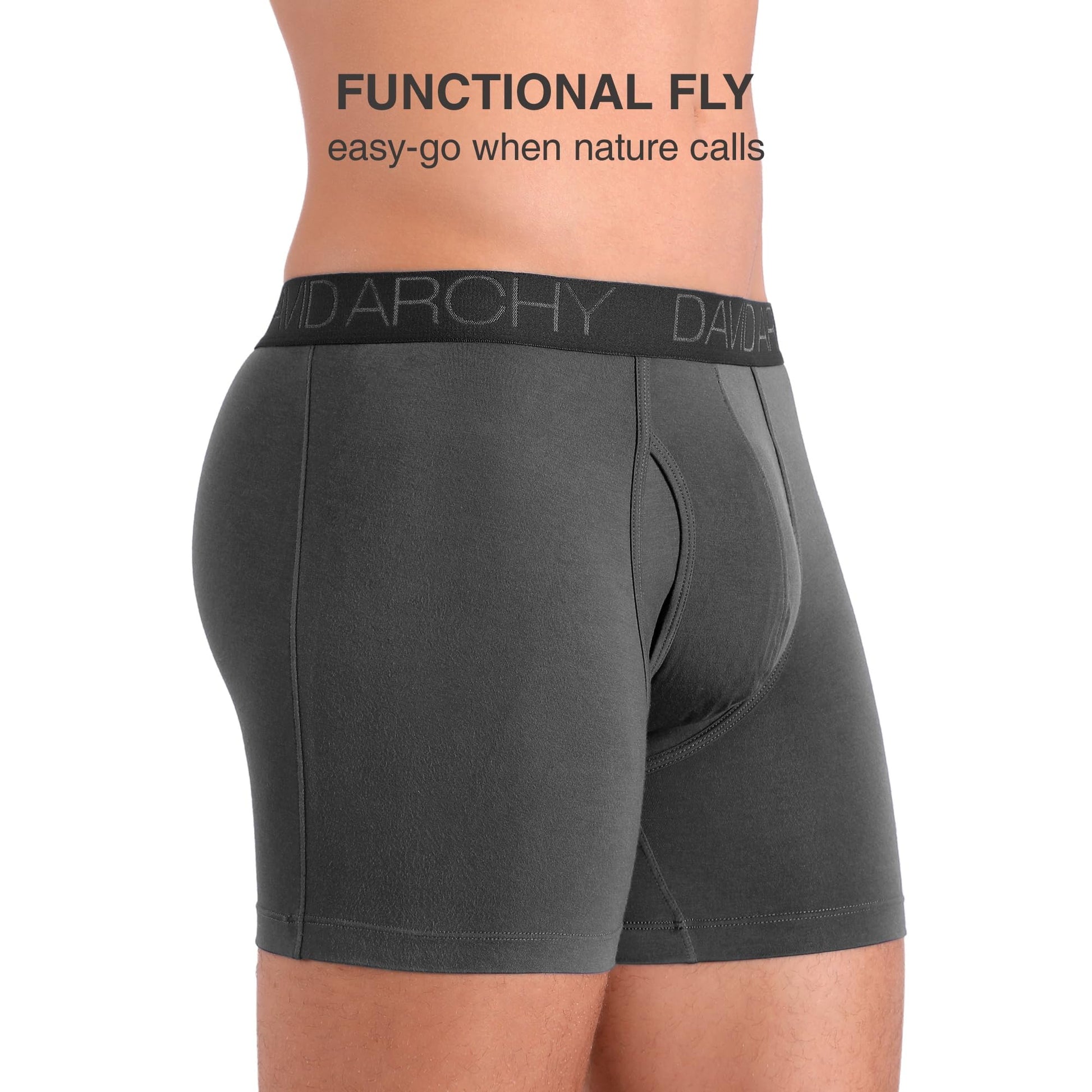 DAVID ARCHY Men's Boxer Briefs, Soft and Breathable Underwear with Moisture-Wicking Fly Underwear for Men 4 Pack (M, Black - 5.5" in 4 Pack) - Medaid International