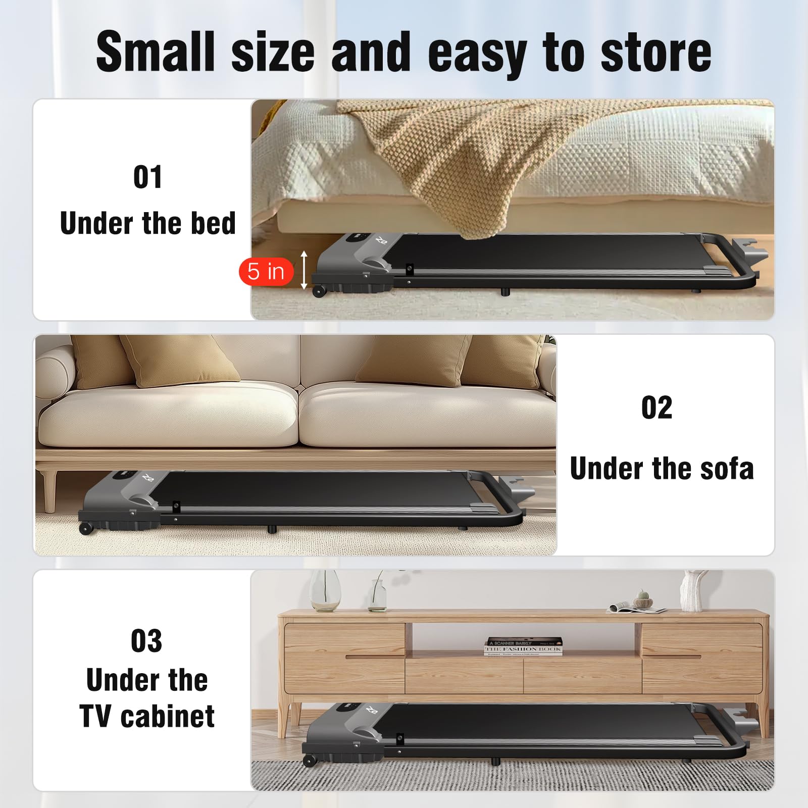 Walking Pad Treadmill, 3 in 1 for Walking and Jogging, Low Noise, Under Desk for Home/Office with LED Display, Remote Control, Installation-Free, Collapsible armrests Grey - Medaid International