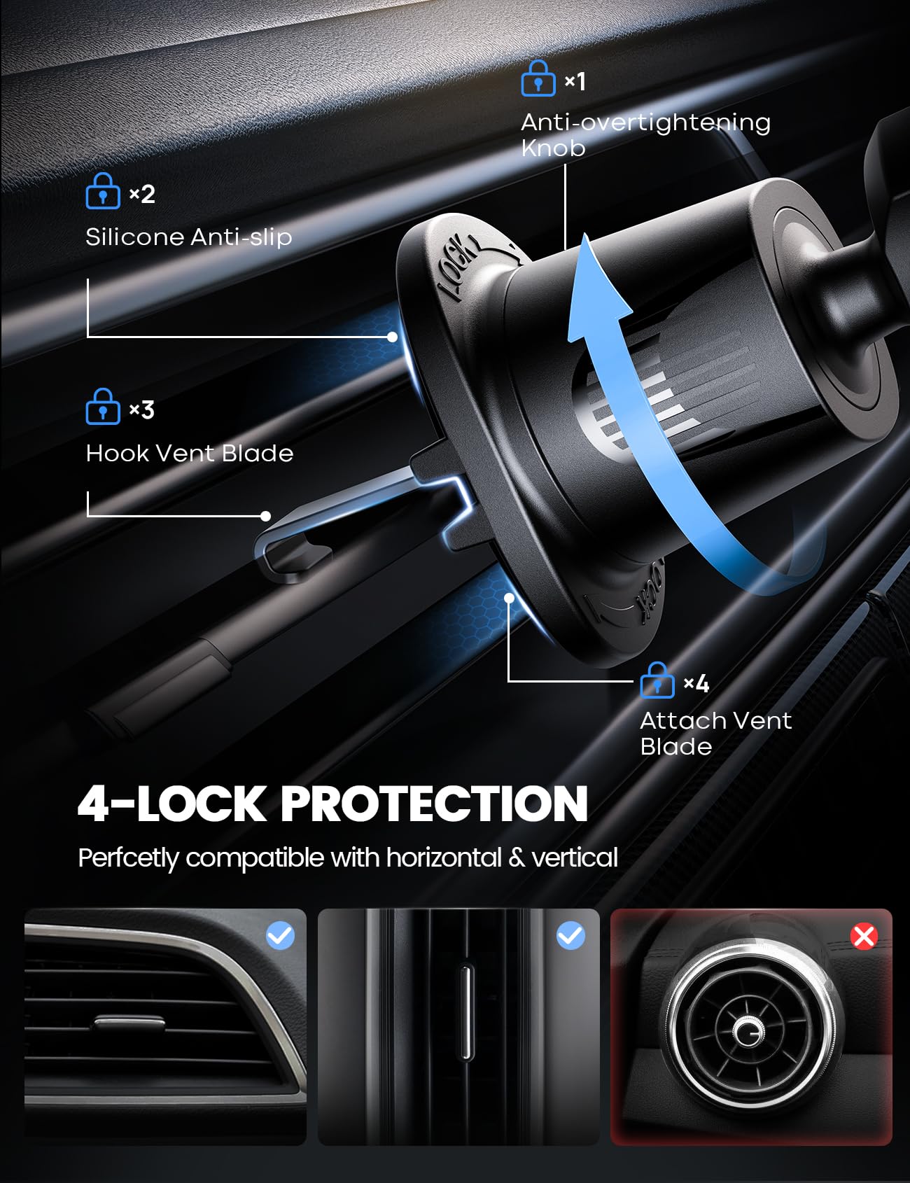 Lamicall 2025 Wider Clamp & Metal Hook Car Phone Holder Vent [Thick Cases Friendly] Phone Holders for Your Car Mount Automobile Hands Free Cradle Air Vent for iPhone 17 16 15 14 13 Pro Max Smartphone - Medaid International