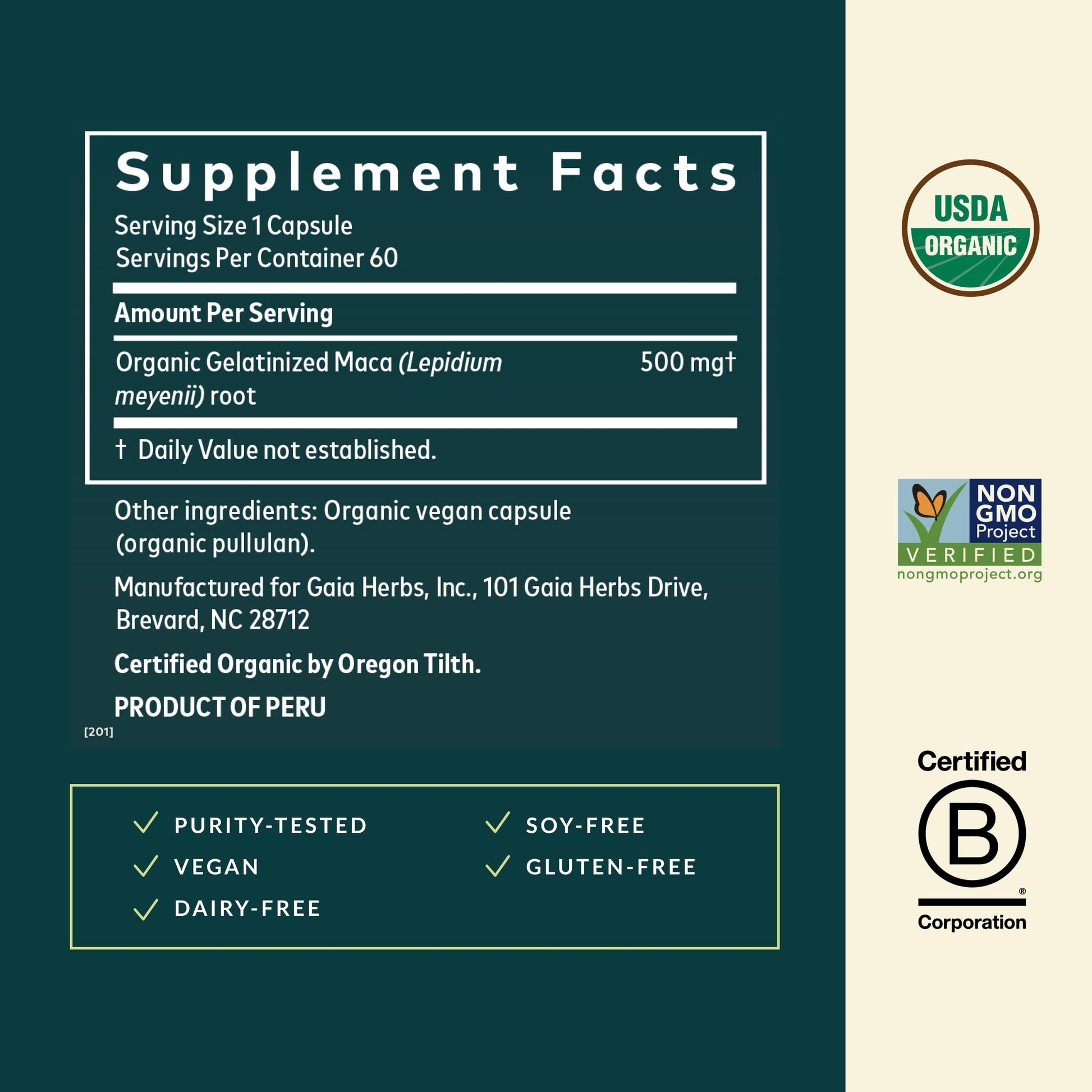 Gaia Herbs Maca Root - Caffeine-Free Natural Energy Supplement - Supports and Maintains Healthy Energy and Stamina - Made with Organic Maca Root (Lepidium meyenii) - 60 Vegan Capsules (30-Day Supply) - Medaid International