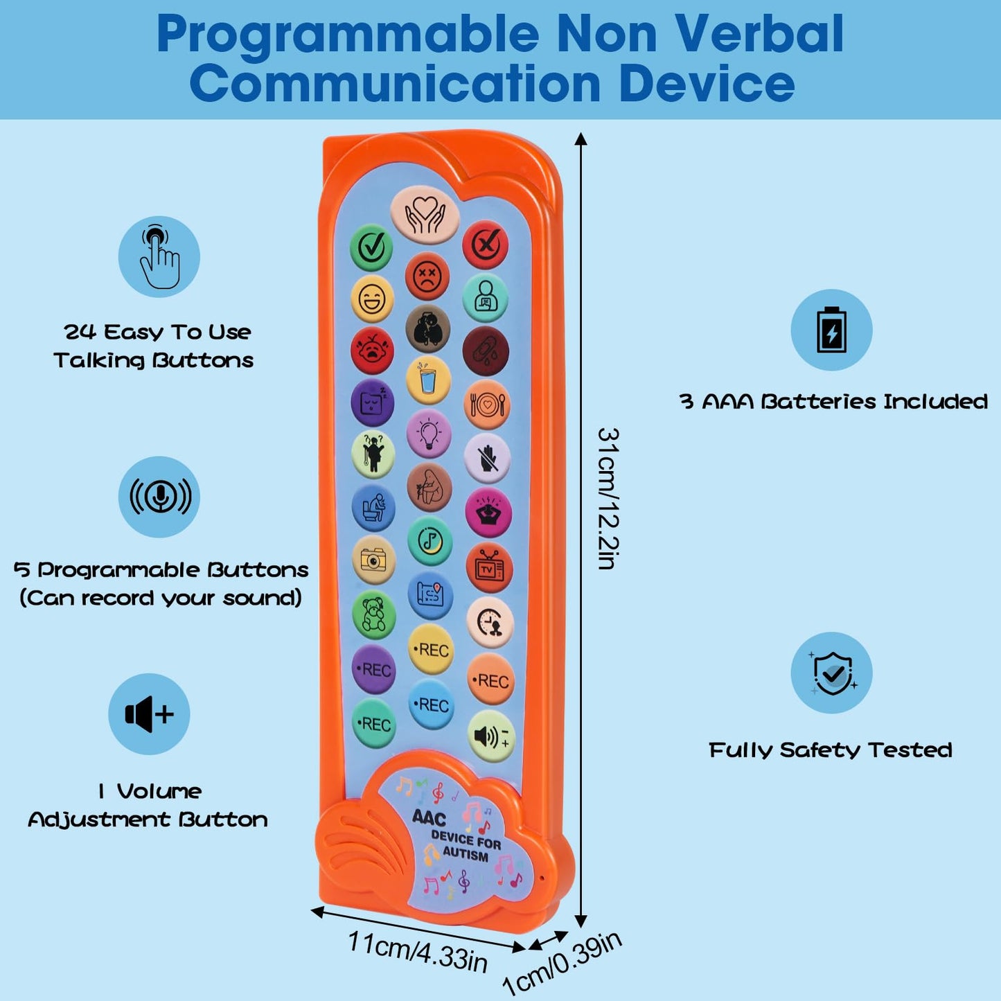 AAC Device for Autism Communication Device for Nonverbal Kids & Adults, Non Verbal Communication Tools for Speech Therapy, Autism Talking Aids with 5 Programmable Buttons & Adjustable Volume - Medaid International