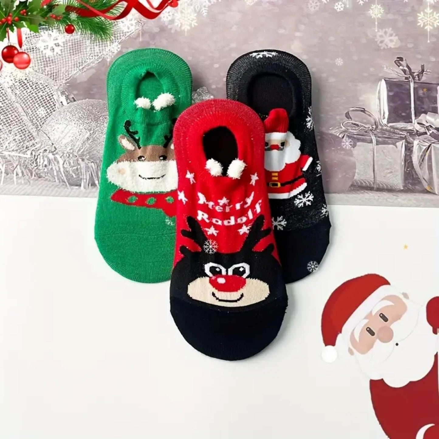 6 Pairs Cartoon Christmas Socks, Winter Warm Socks with Christmas Element Pattern for Xmas Gifts & Decor - Medaid International