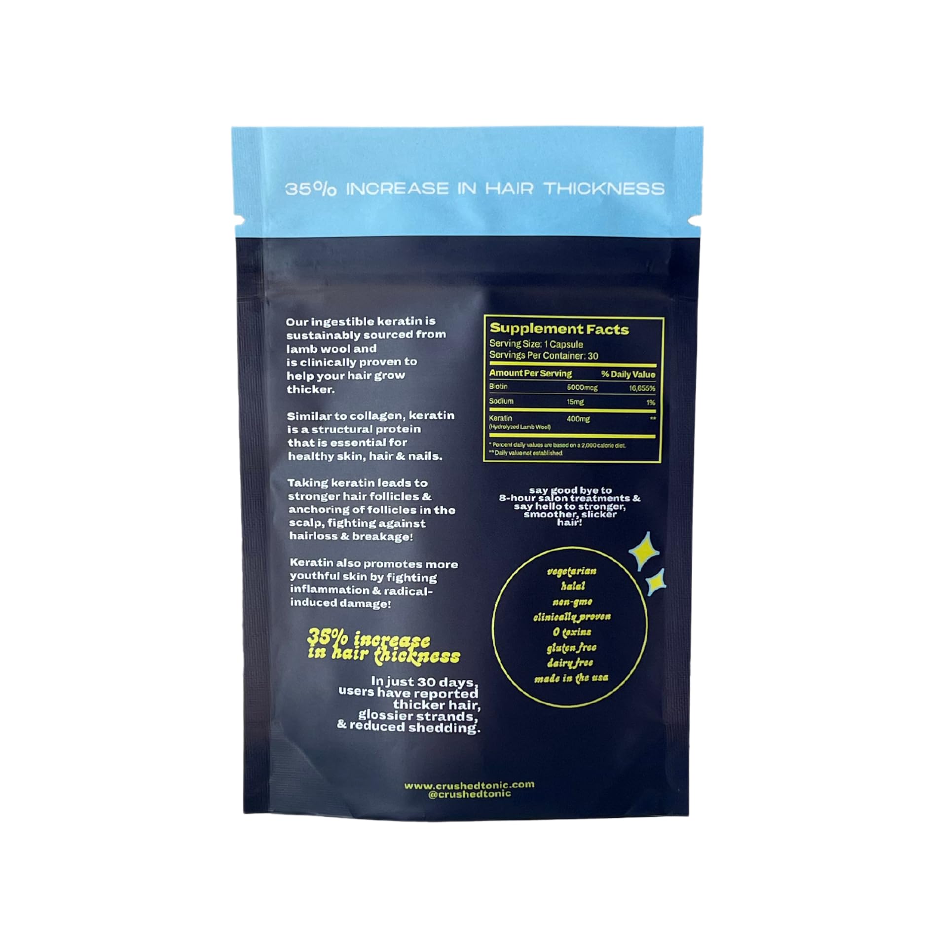 Crushed Tonic - 1 Month Supply of Hair Boosters with Keratin & Biotin to Promote Thicker Hair, Stronger Roots, Healthier Nails - Medaid International