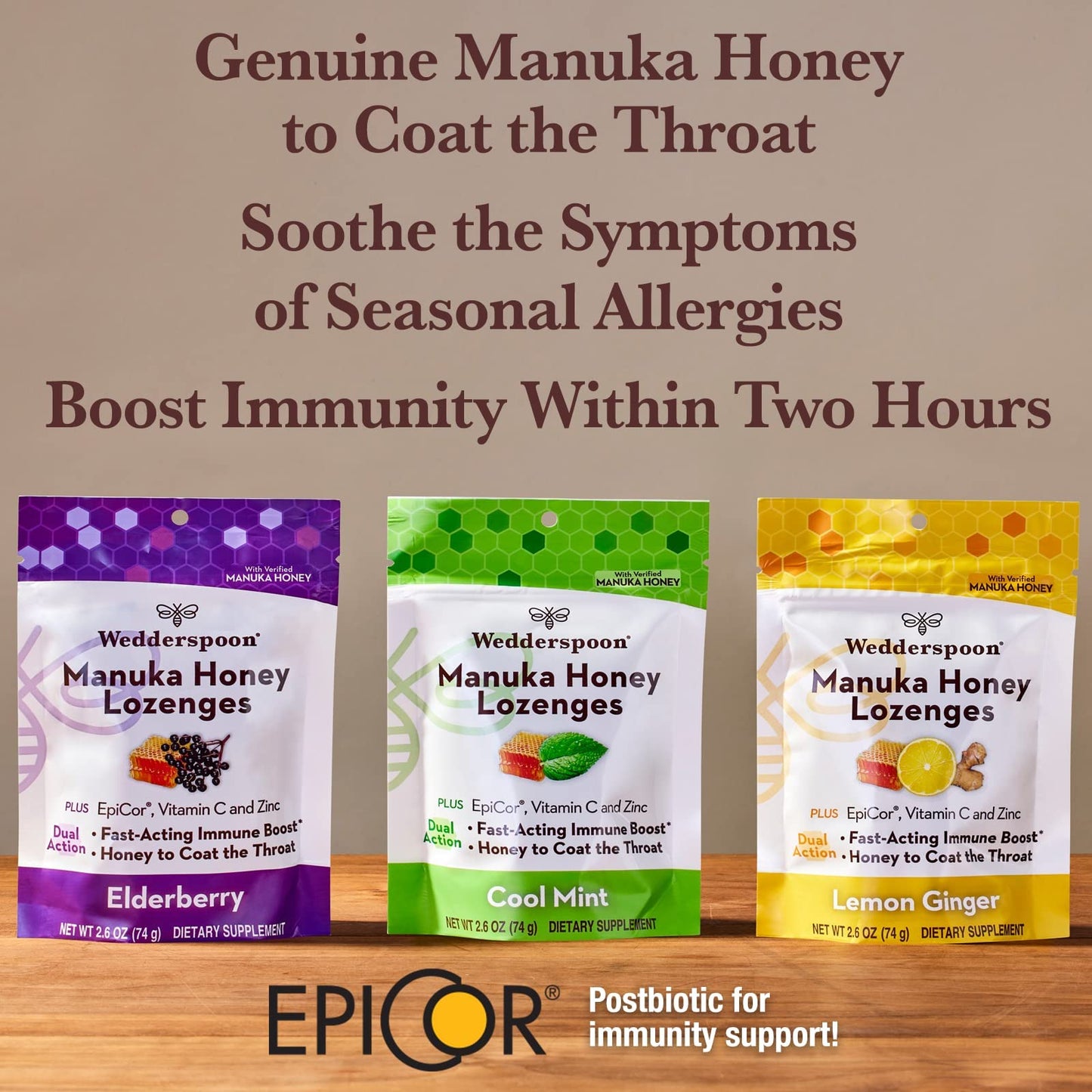 Wedderspoon Manuka Honey Immunity Lozenges, Lemon Ginger, 2.6 Oz (Pack of 1), Genuine New Zealand Honey, Boost Immunity Within Two Hours - Medaid International