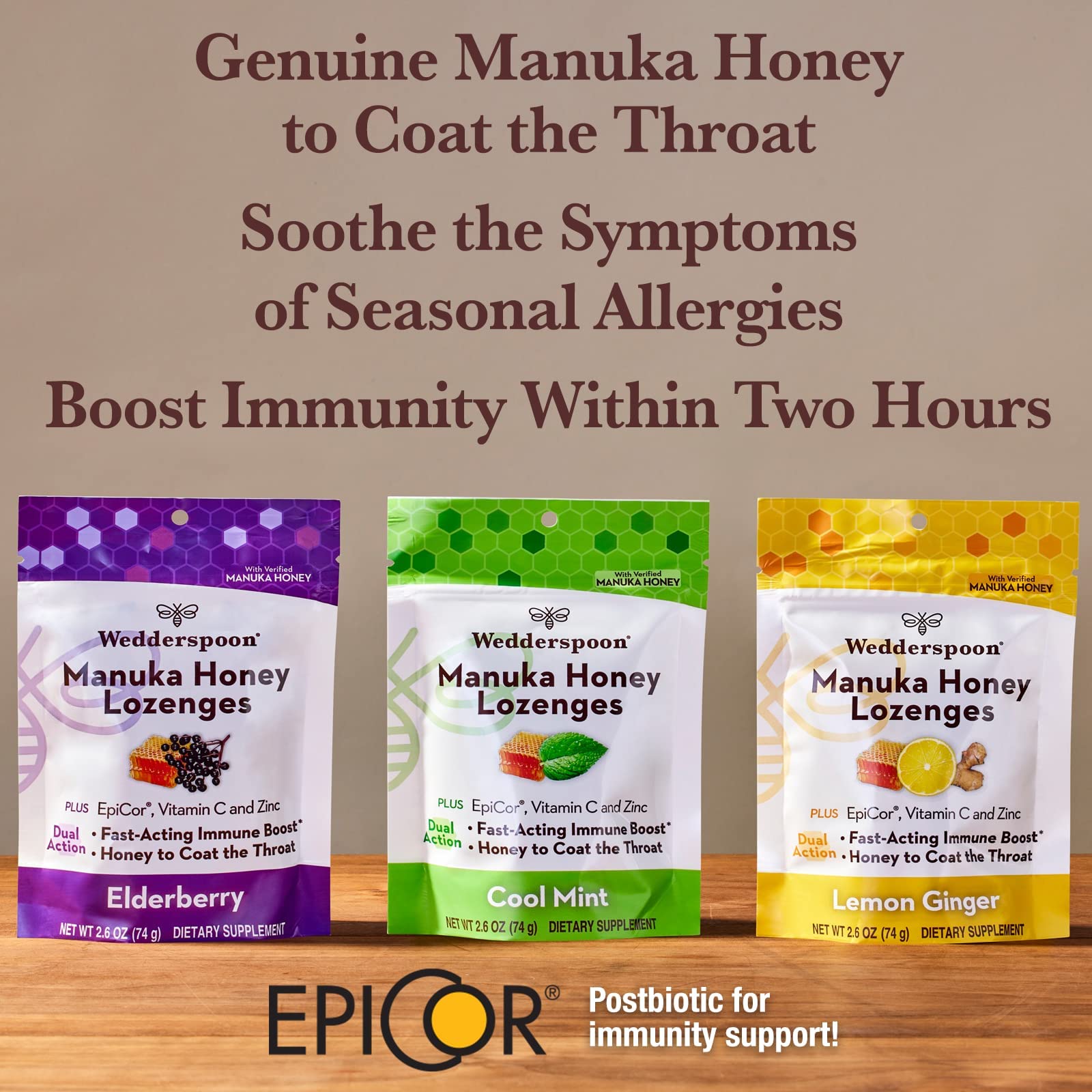 Wedderspoon Manuka Honey Immunity Lozenges, Lemon Ginger, 2.6 Oz (Pack of 1), Genuine New Zealand Honey, Boost Immunity Within Two Hours - Medaid International