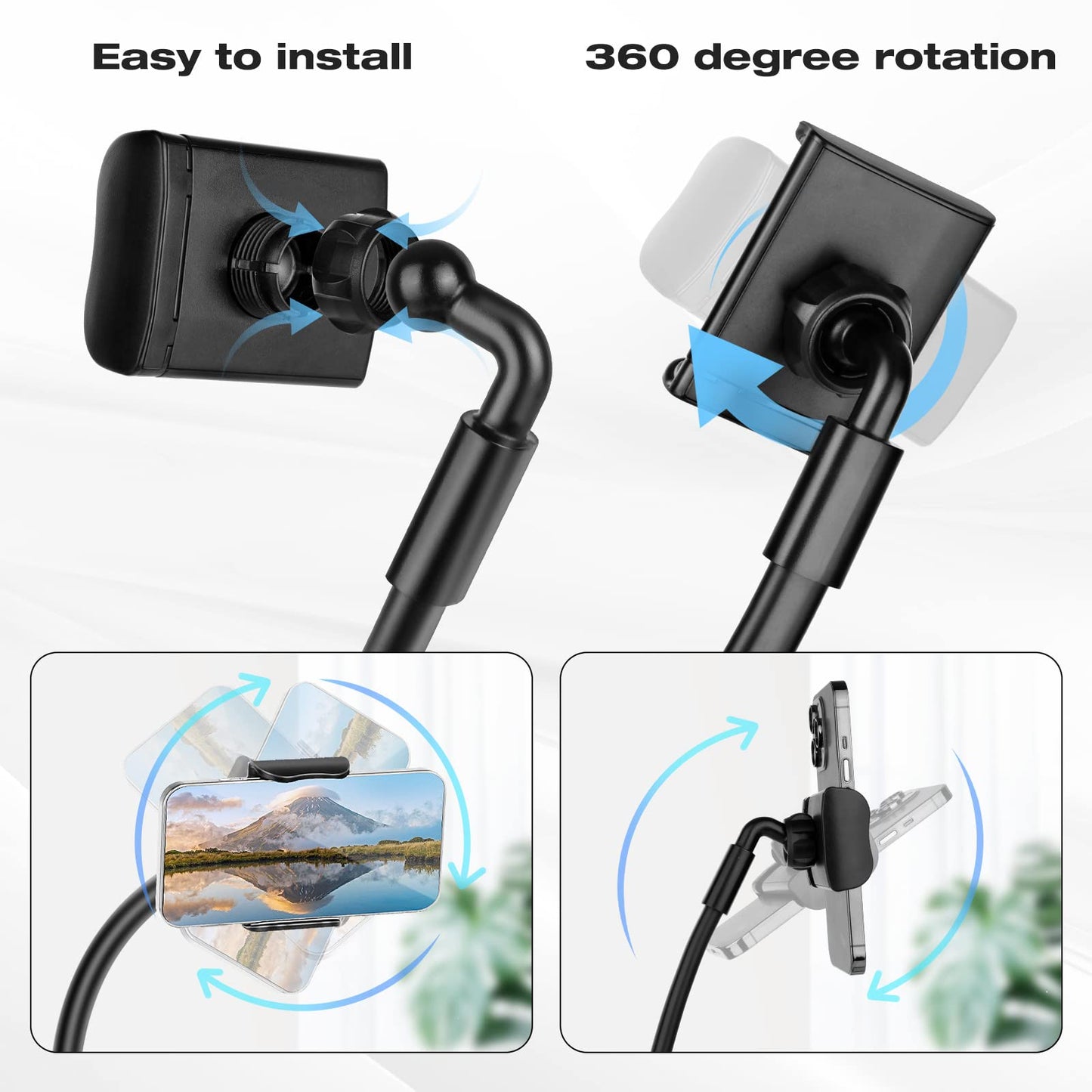 Cell Phone Stand, Neck Cell Phone Holder, Hand Free Flexible Gooseneck Phone Holder for Bed, Neck Phone Holder POV/Vlog Selfie Mount, Universal Multi-Functional Phone Stand for 4.7''-6.7'' Phone - Medaid International