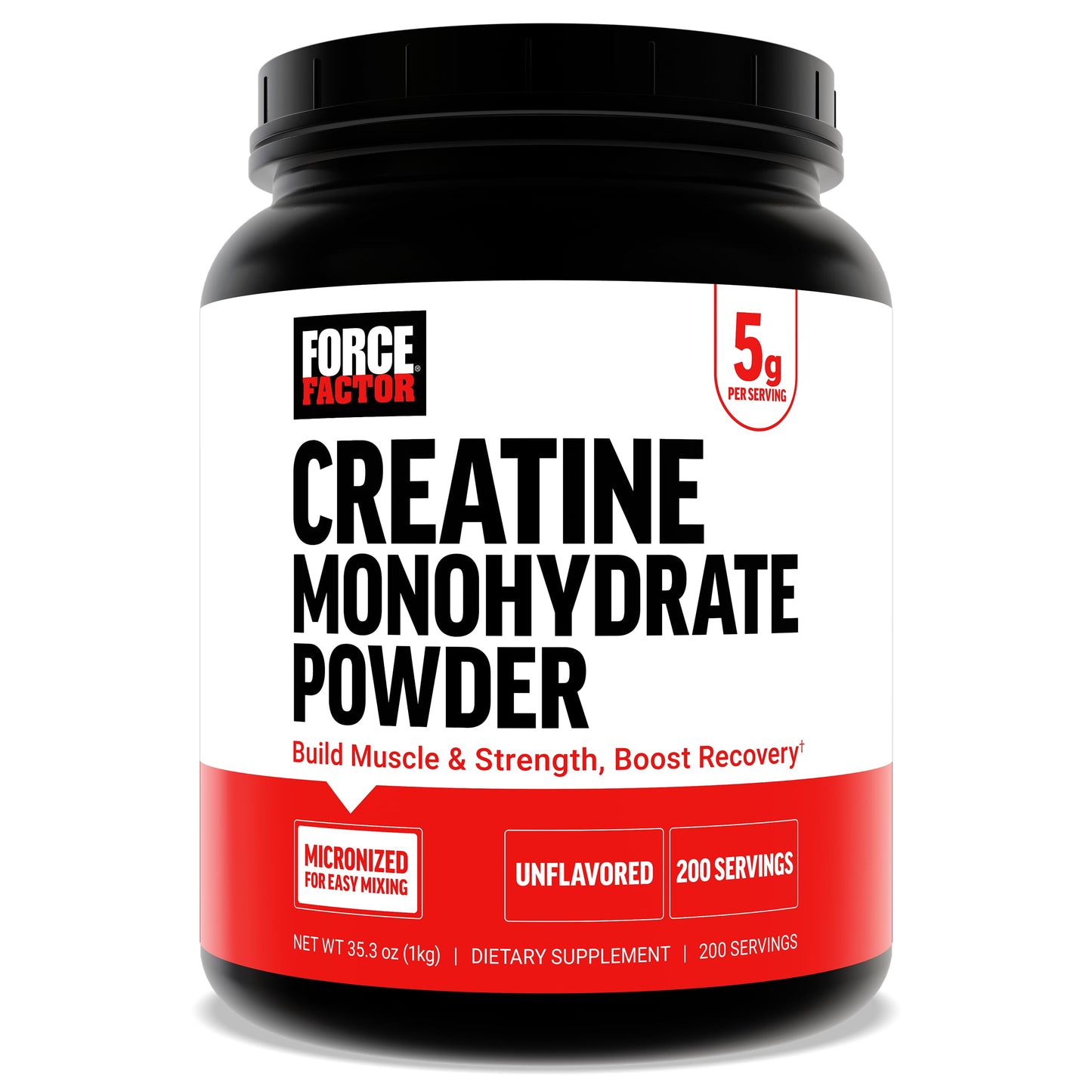 Force Factor Creatine Monohydrate Powder (1KG), 5g Micronized Dose to Support Muscle Growth, Strength, Recovery, Cognitive Health & Memory, Unflavored, 200 Servings - Medaid International