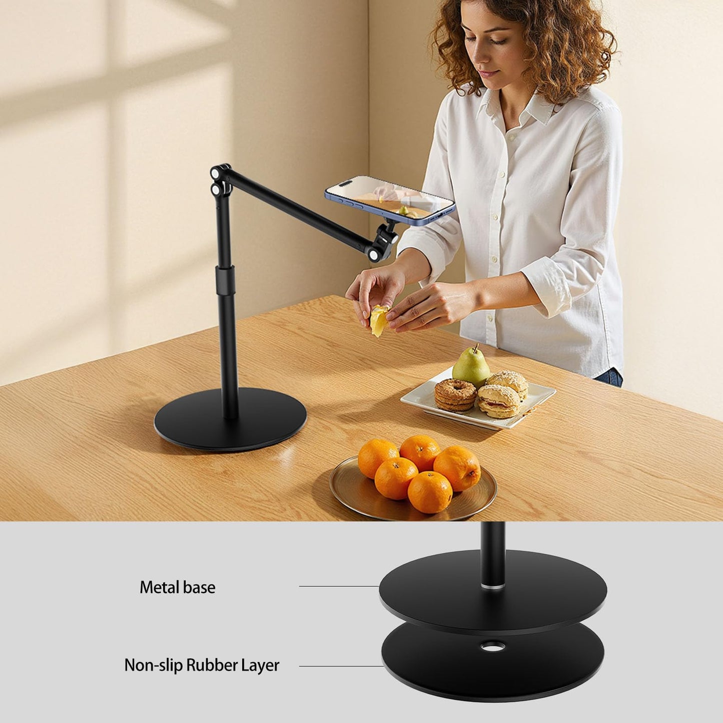 Magnetic Overhead Phone Stand for Desk - 360° Swivel & Tilt with MagSafe Compatible Holder, Cell Phone Stand Magnet Quick Mount for Recording, Cooking, Painting, Zoom Meetings, TikTok Live & Gaming - Medaid International