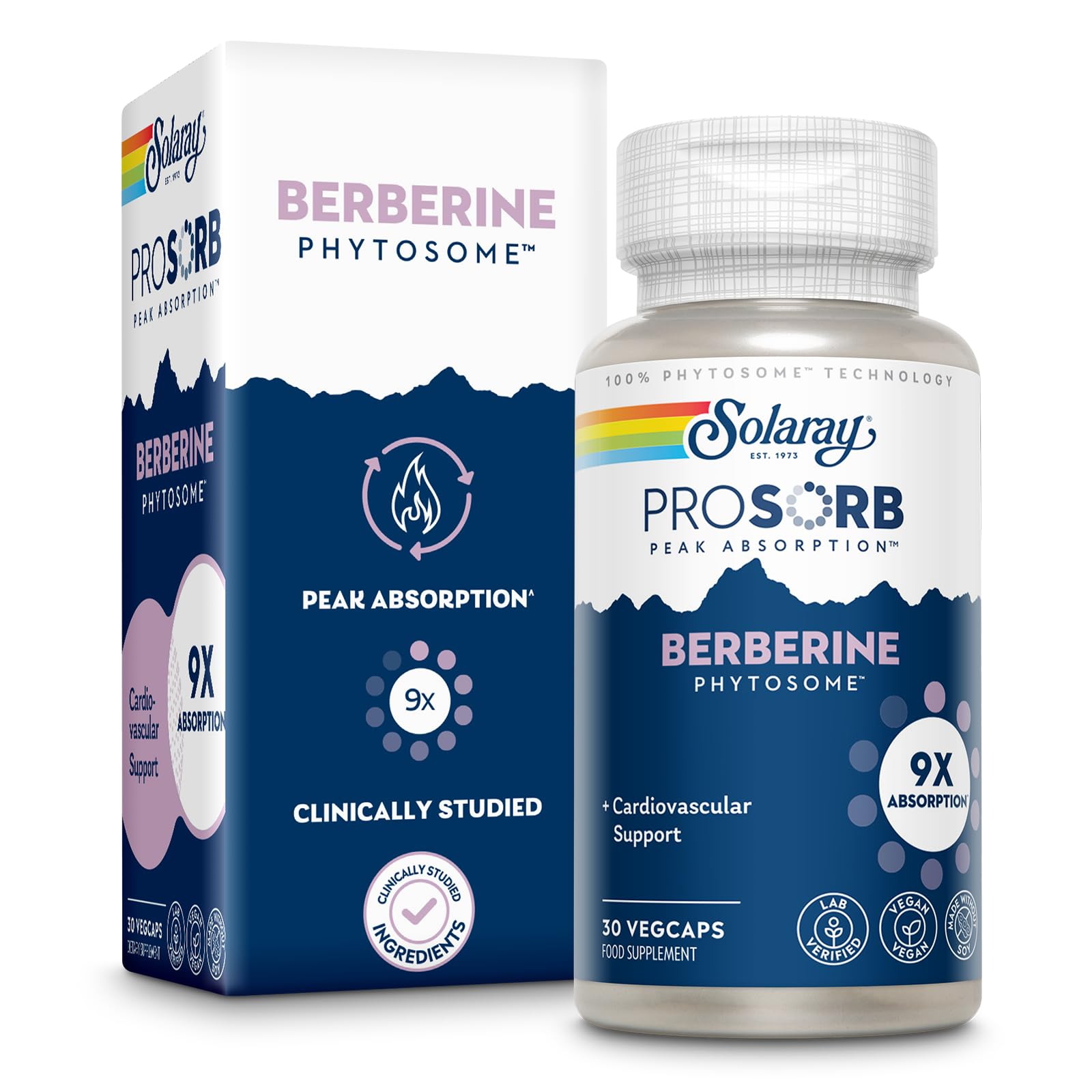 SOLARAY Berberine Phytosome - 9X Absorption and Easy-to-Digest - Standardized to 30% Berberine HCl - Vegan, Made Without Soy - 60-Day Guarantee - 30 Servings, 30 VegCaps - Medaid International
