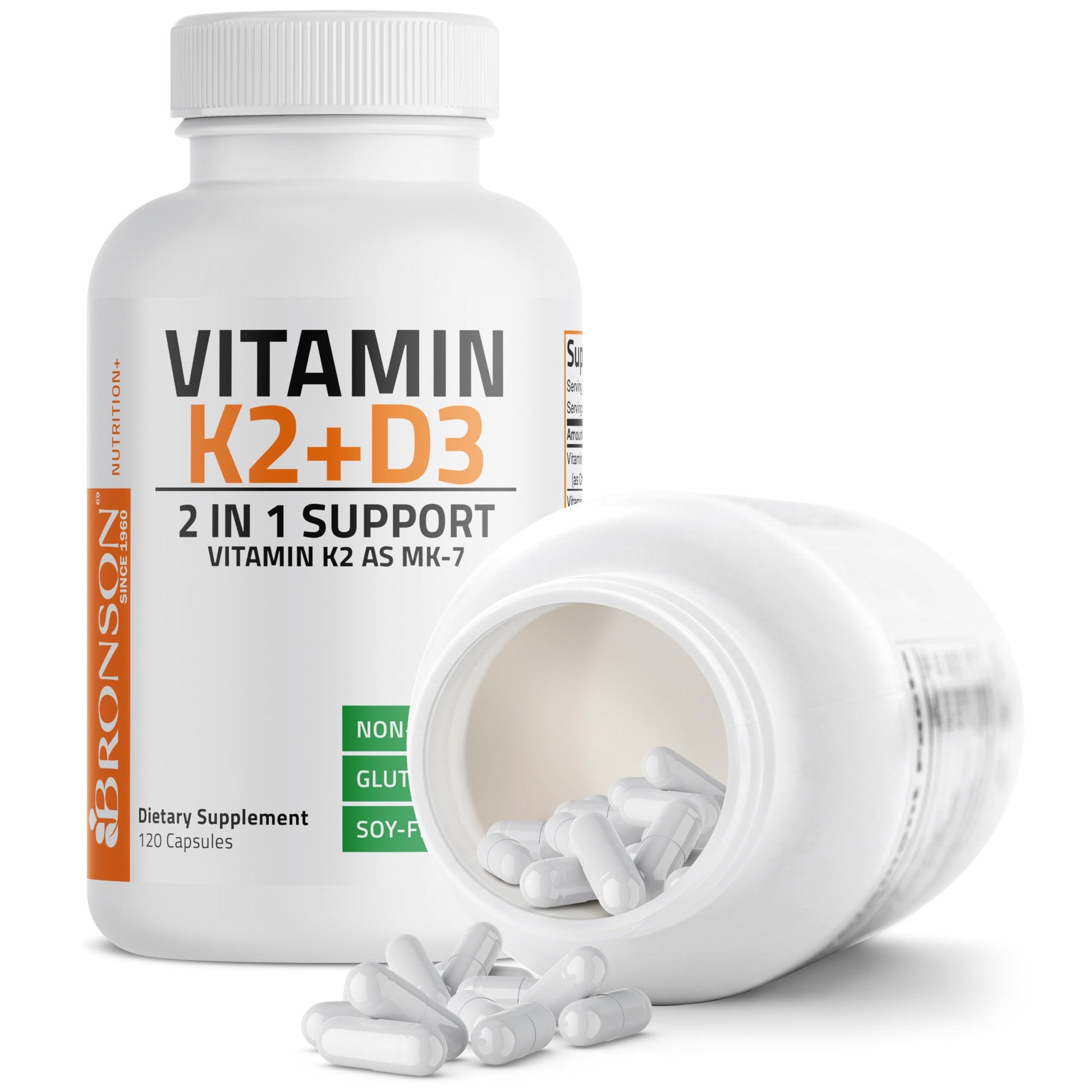 Bronson Vitamin K2 (MK7) with D3 Supplement Non-GMO Formula 5000 IU Vitamin D3 & 90 mcg K2 MK-7 Easy to Swallow D & K Complex, 120 Capsules - Medaid International