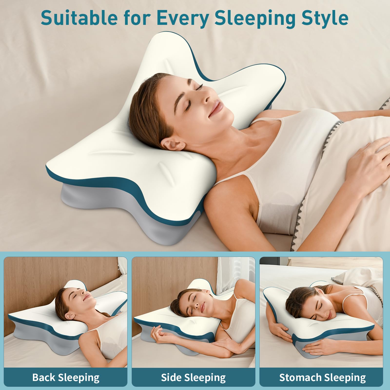 Cervical Pillow for Neck Pain Relief - Ergonomic Neck Pillow for Sleeping Contour Memory Foam Pillows with Cooling Pillowcase, Orthopedic Bed Pillow for Side Back Stomach Sleepers - Medaid International