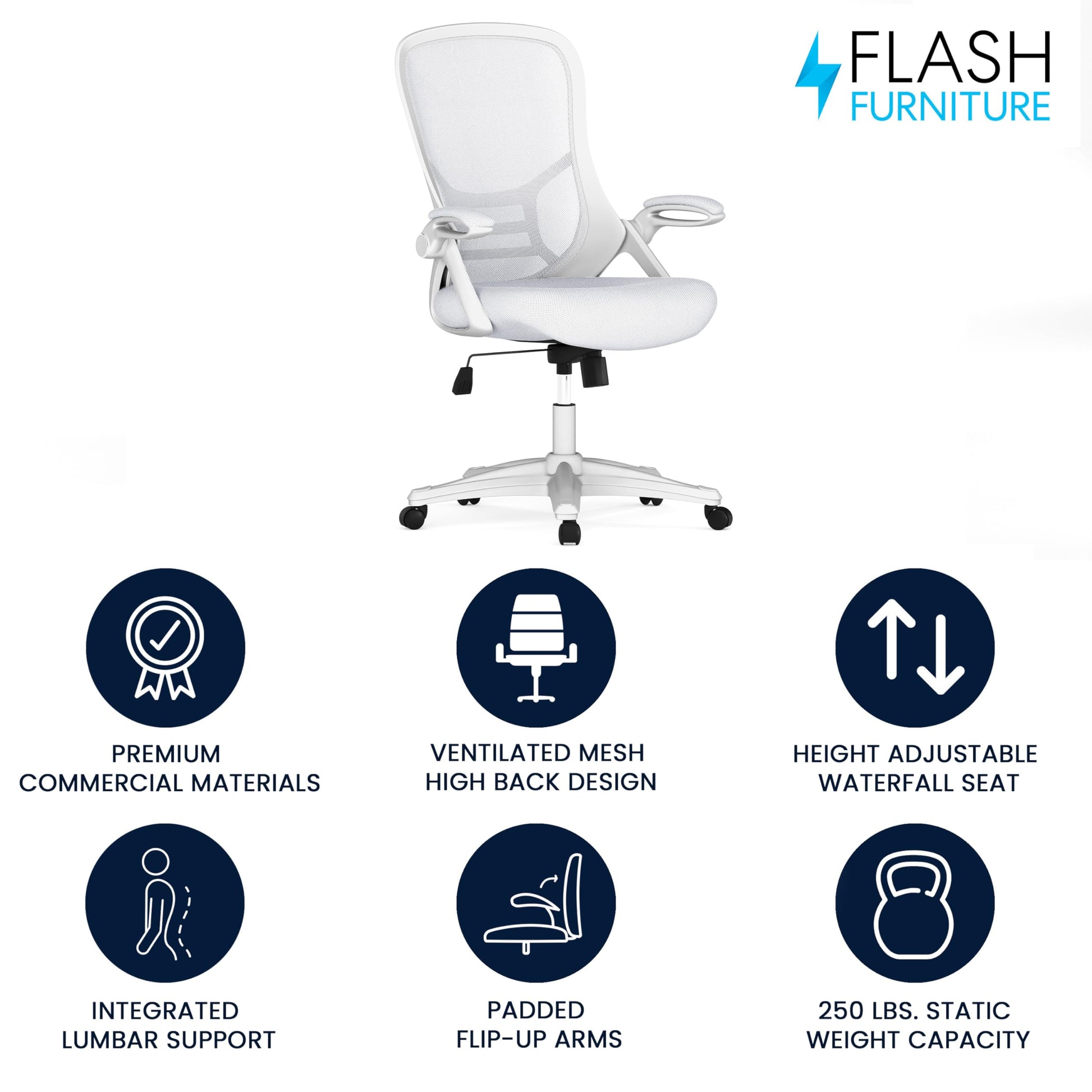 Flash Furniture Porter High-Back Swivel Office Chair with Adjustable Lumbar Support and Height, Ergonomic Mesh Desk Chair with Flip-Up Armrests, White - Medaid International