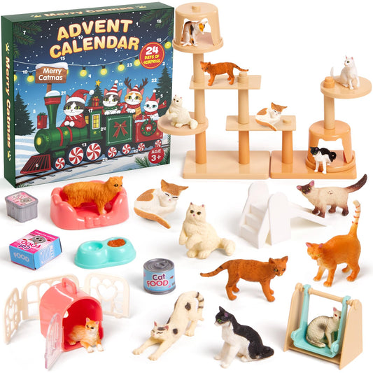 Leapio Cat Advent Calendar 2025, 24 Days Advent Calendar with 12 Figurines & Playground Accessories, Educational Gift for Kids Toddlers & Cat Lovers Boys Girls, Christmas Xmas Countdown Gift - Medaid International
