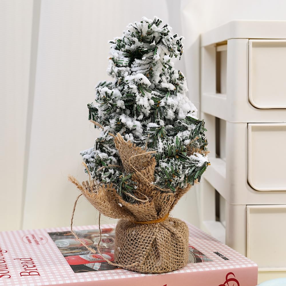 1 Piece Mini Spray Snow Christmas Tree Handmade Xmas Tree Ornament Plastic Artificial Pine Tree Festival Home Tabletop Decor 17.5 * 8 * 7cm - Medaid International