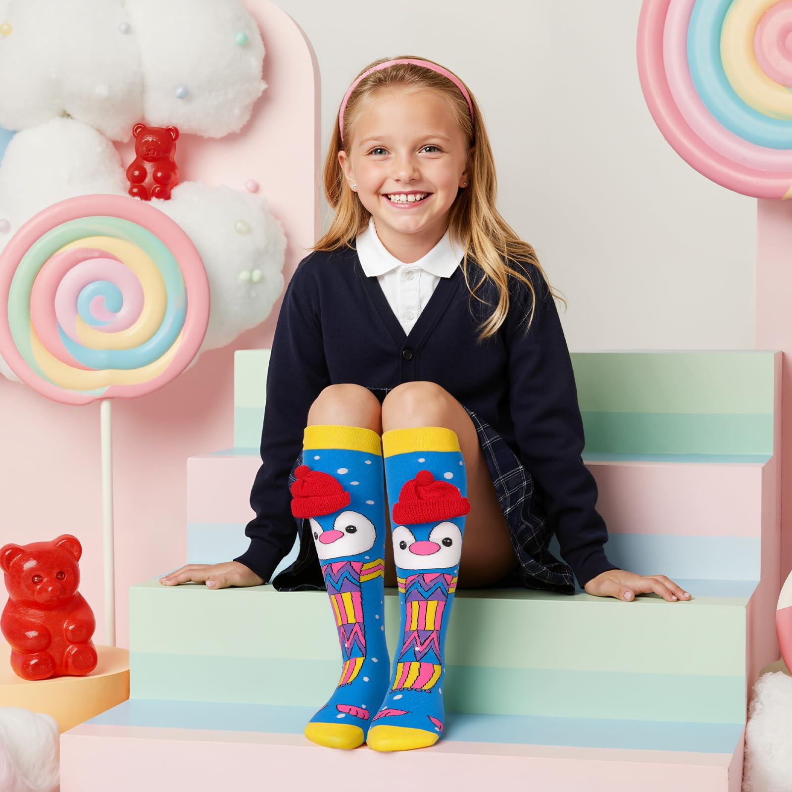 COZYMATE Crazy Socks for Kids - Funny Silly Knee High Animal Socks for 3-12 Years Boys Girls Crazy Sock Day Xmas Gifts (US, Age, 3 Years, 12 Years, Penguin) - Medaid International