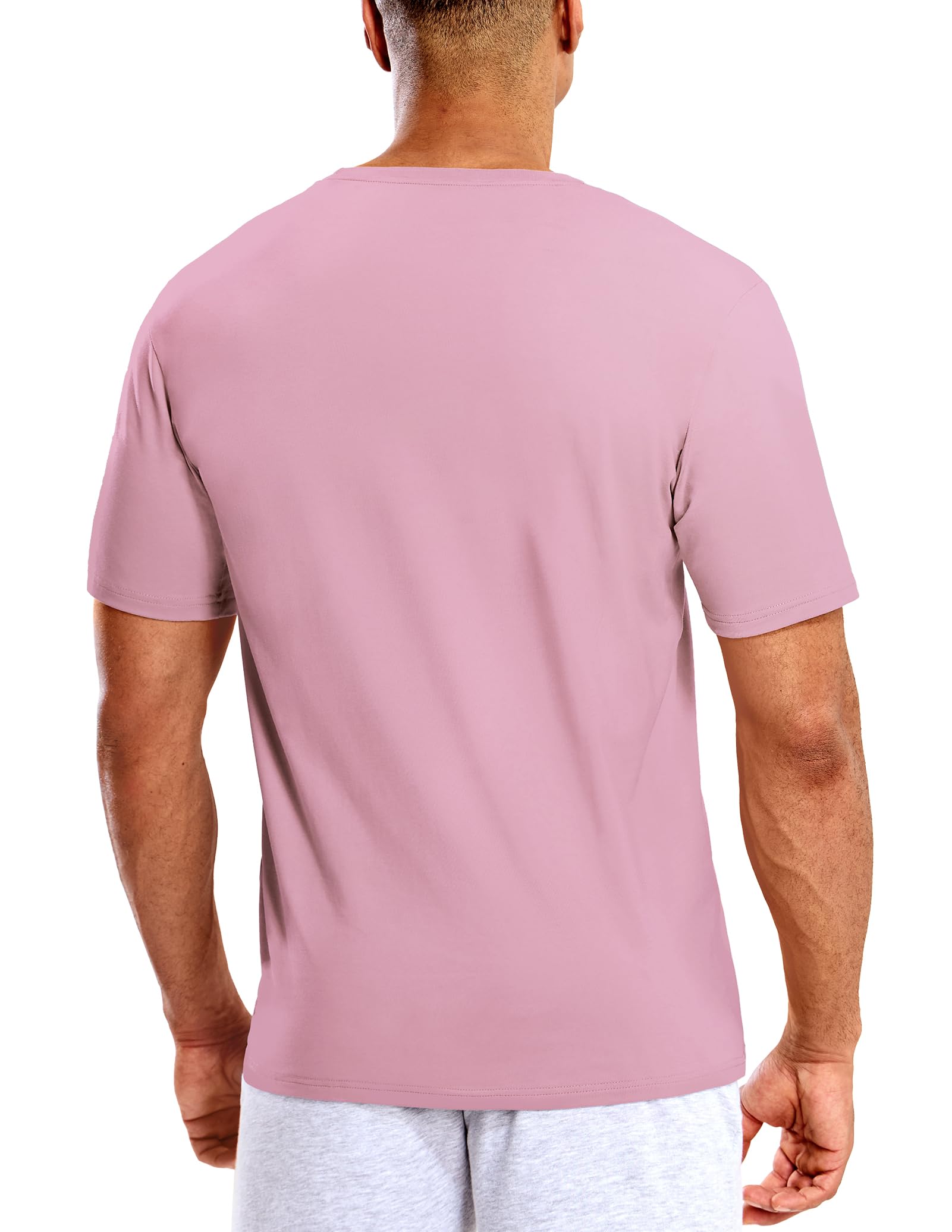 Mens T Shirts Short Sleeve Crew Neck Cotton T-Shirts Casual Ultra Soft Tshirt Tops Classic Basic Tees, Breathable, Dusty Pink, L - Medaid International
