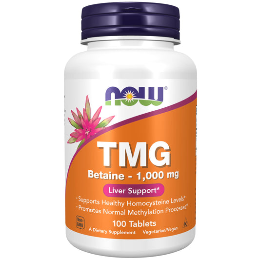 NOW Foods Supplements, TMG Betaine (Trimethylglycine) 1,000 mg, Liver Support*, 100 Tablets - Medaid International