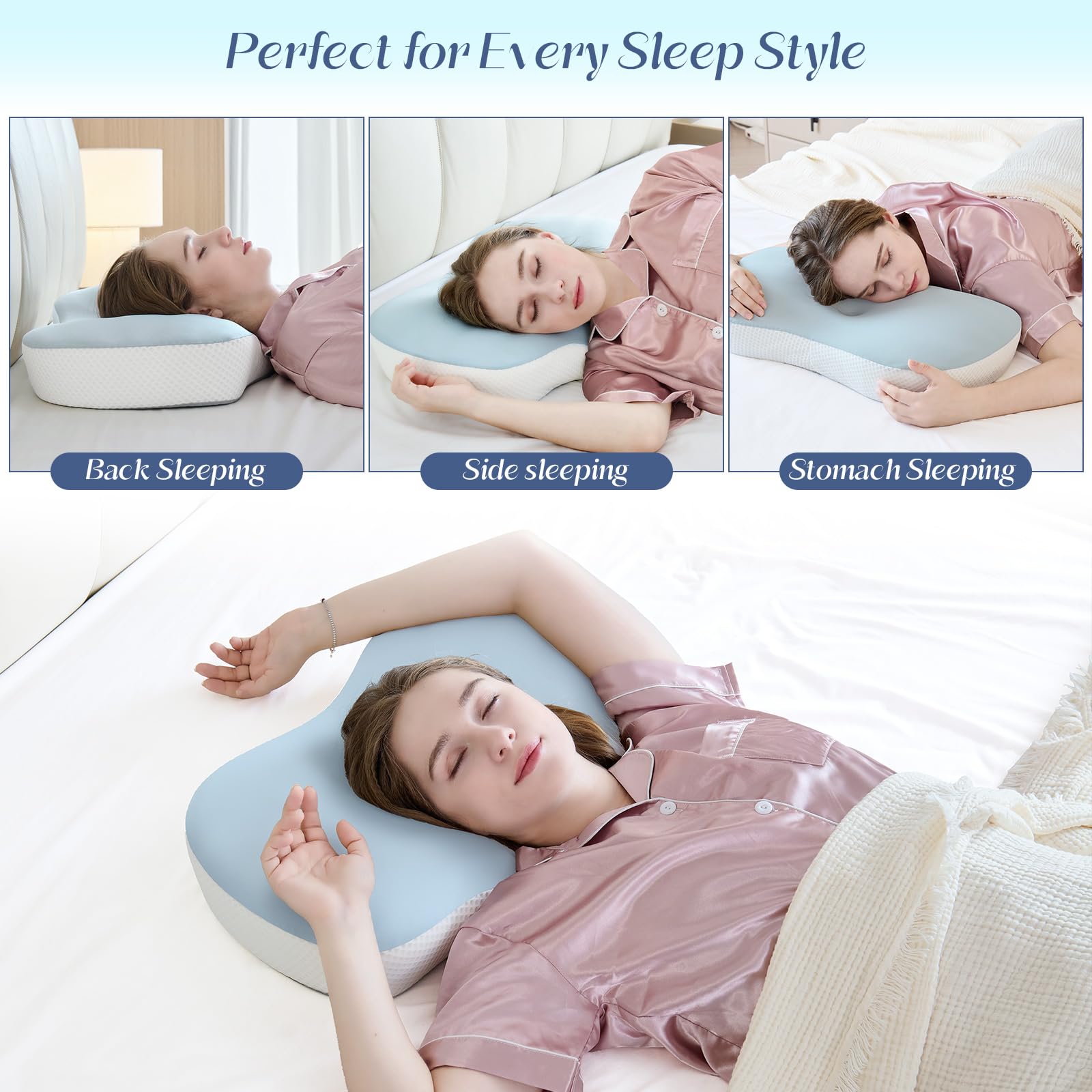 SHJADE Cervical Pillow for Neck and Shoulder Support, Ergonomic Contour Sleeper Pillows, Adjustable Height Memory Foam Bed Pillow with Breathable Pillowcase for Back, Side, Stomach Sleeper - Medaid International