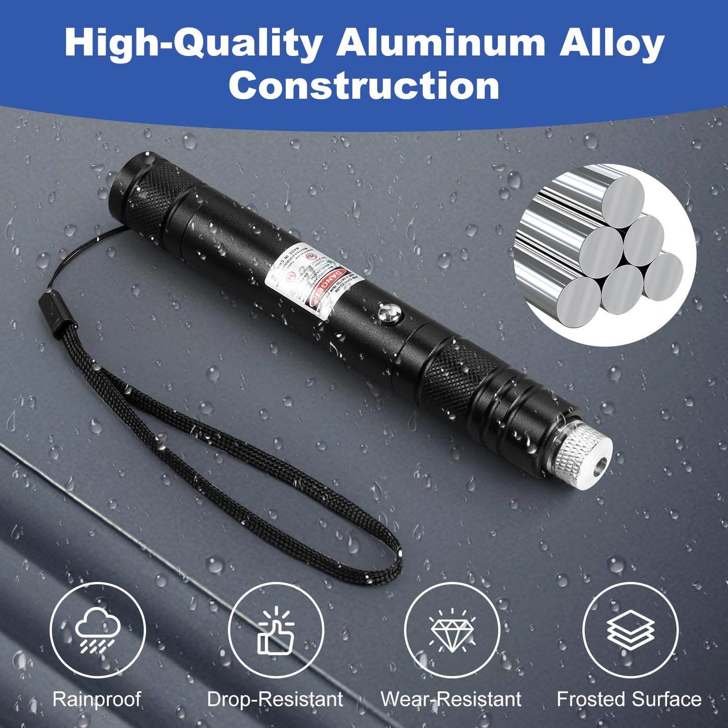 Damflew Green Laser Pointer High Power Pen - Long Range Rechargeable Laser Beam, USB Charging for Hiking, Presentations & Outdoor Use (Professional-Grade Green Light) - Medaid International