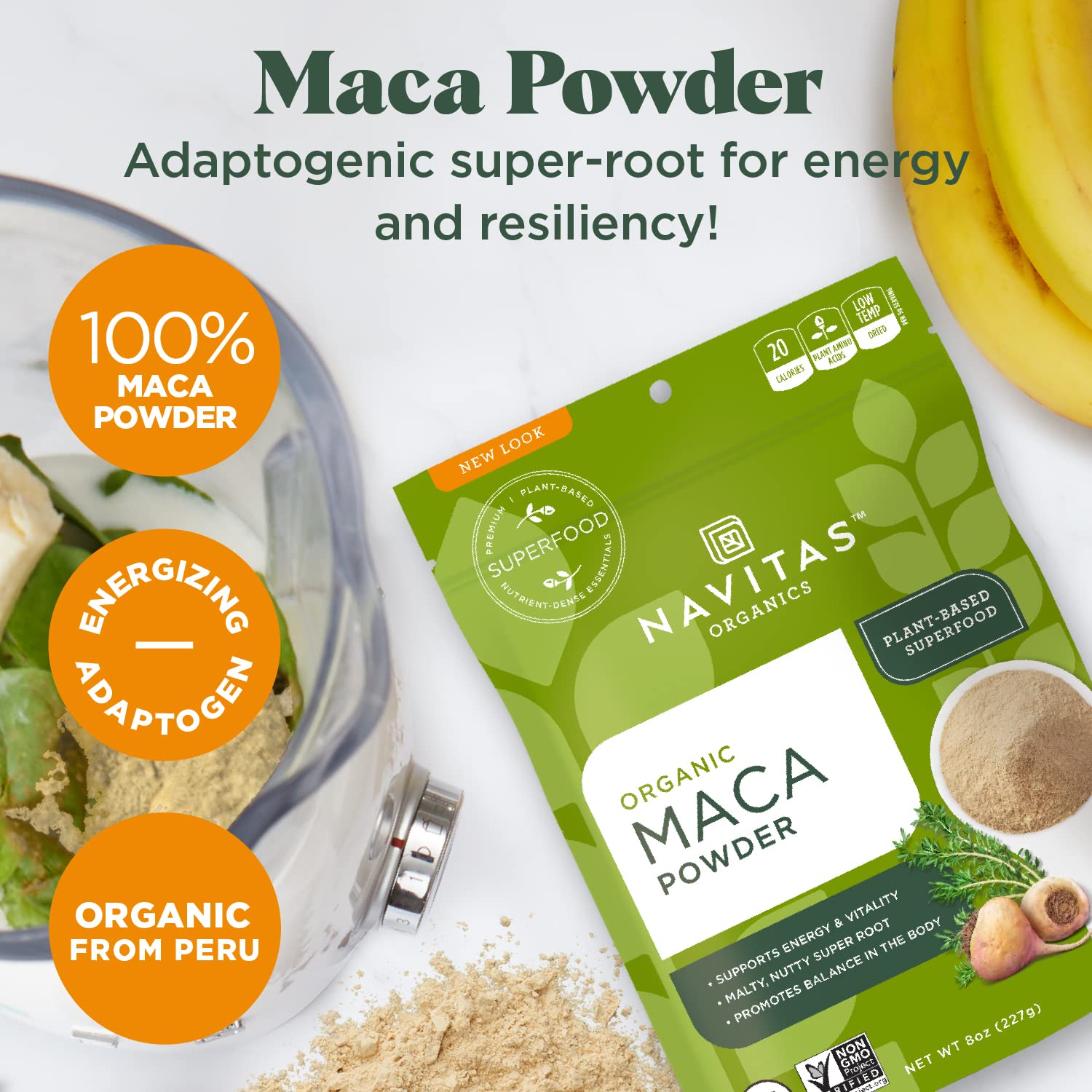 Navitas Organics Maca Powder – 100% Gelatinized Peruvian Maca for Smoothies, Lattes, Baking & More – Energize & Balance - USDA Organic, Non GMO, Vegan, Gluten Free (16oz. Bag, 180 Servings, 2-Pack) - Medaid International