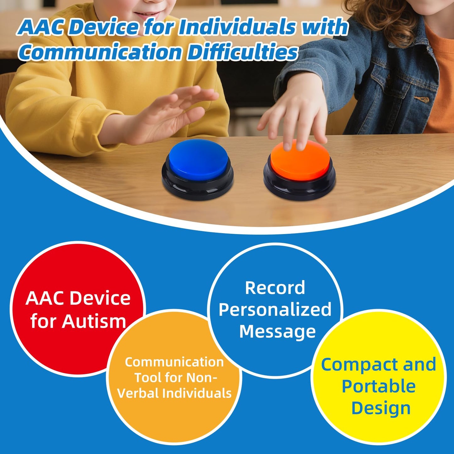 4 Pack Portable AAC Communication Devices for Autism Individuals with Communication Difficulties, Communication Device for Nonverbal Kids, Voice Recording Buttons for Schools, Home, Treatment Courses - Medaid International