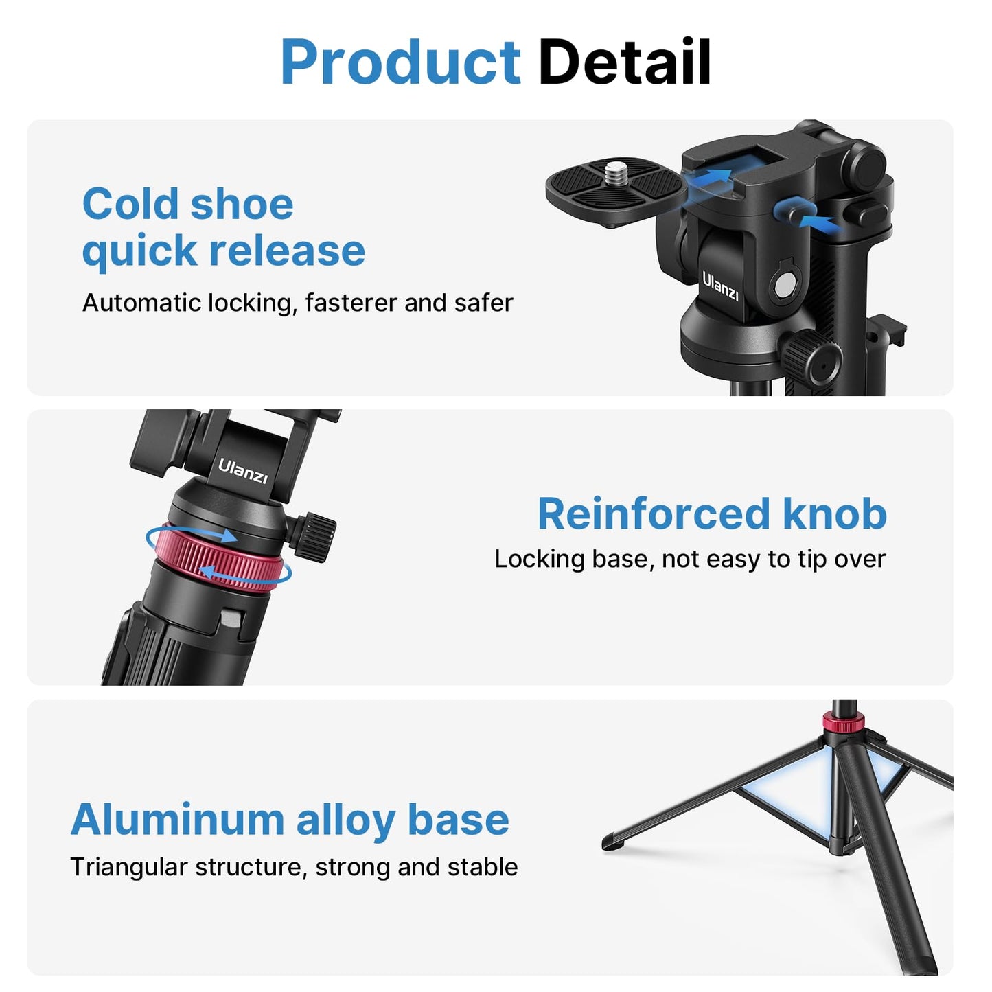 ULANZI MT-78 Extendable Phone Tripod, metal 72.83" Selfie Stick Camera Tripod Stand with 2 in 1 Phone Clip, 360° Ball Head Camera Tripod with cold shoe for iPhone 17 Sony Canon, Lightweight for Travel - Medaid International