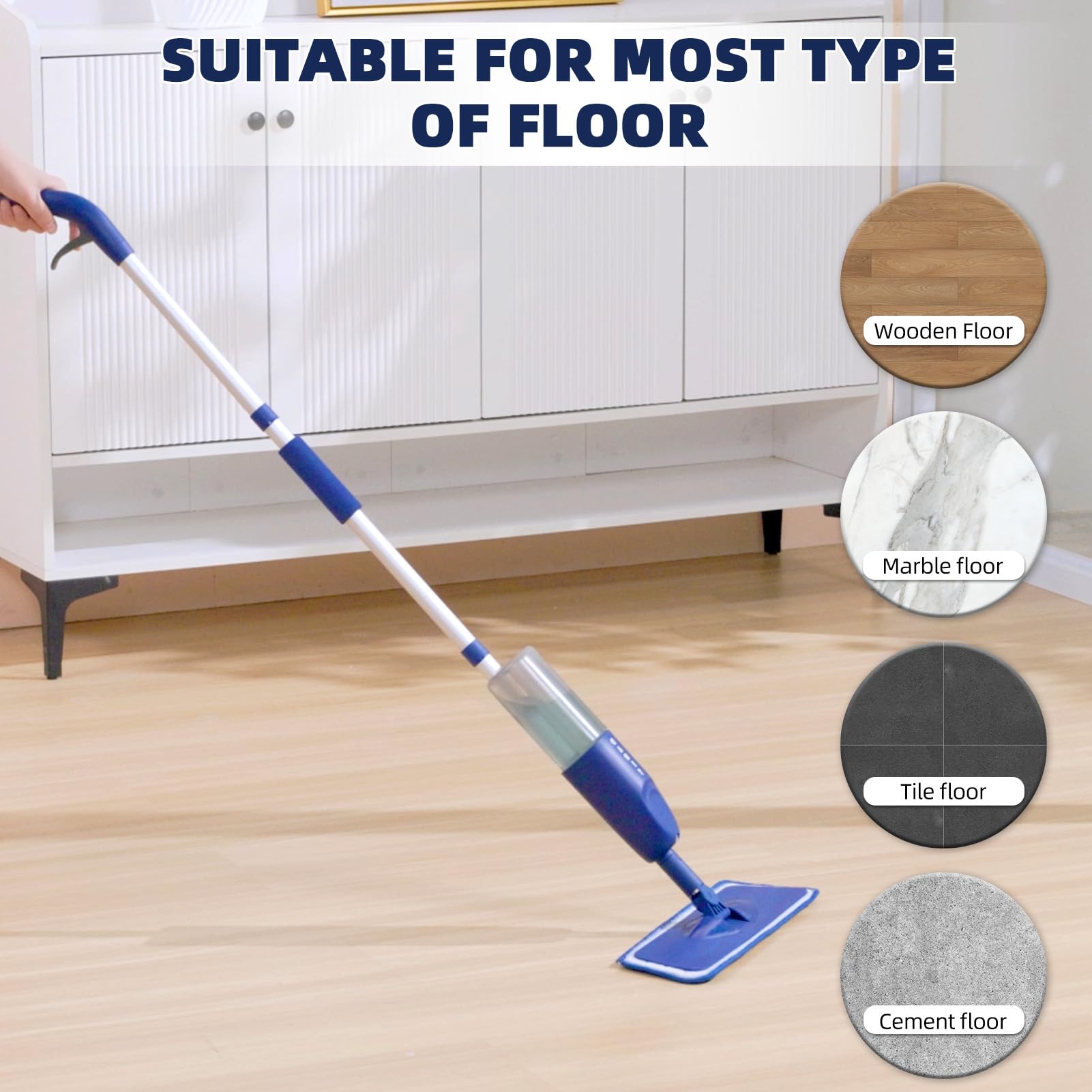 Spray Mop for Floor Cleaning with 3 Washable Pads Wet Dry Microfiber Floor Mop Sprays with 500 ml Refillable Bottle for House Kitchen Wood Floor Hardwood Laminate Ceramic Tiles Floor Dust Cleaning - Medaid International