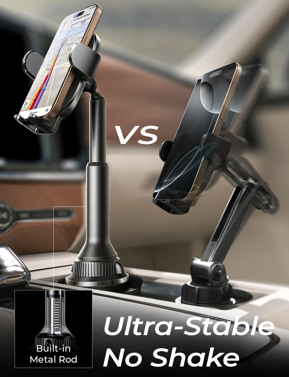 LISEN Cup Phone Holder [No Shaking] Phone Holder for Car, 360 Adjustable iPhone Holder for Car Accessories for Women Truck Jeep Golf for iPhone 17 Pro Max 16 15 14 13 Samsung S25 All 4-7'' Phone - Medaid International