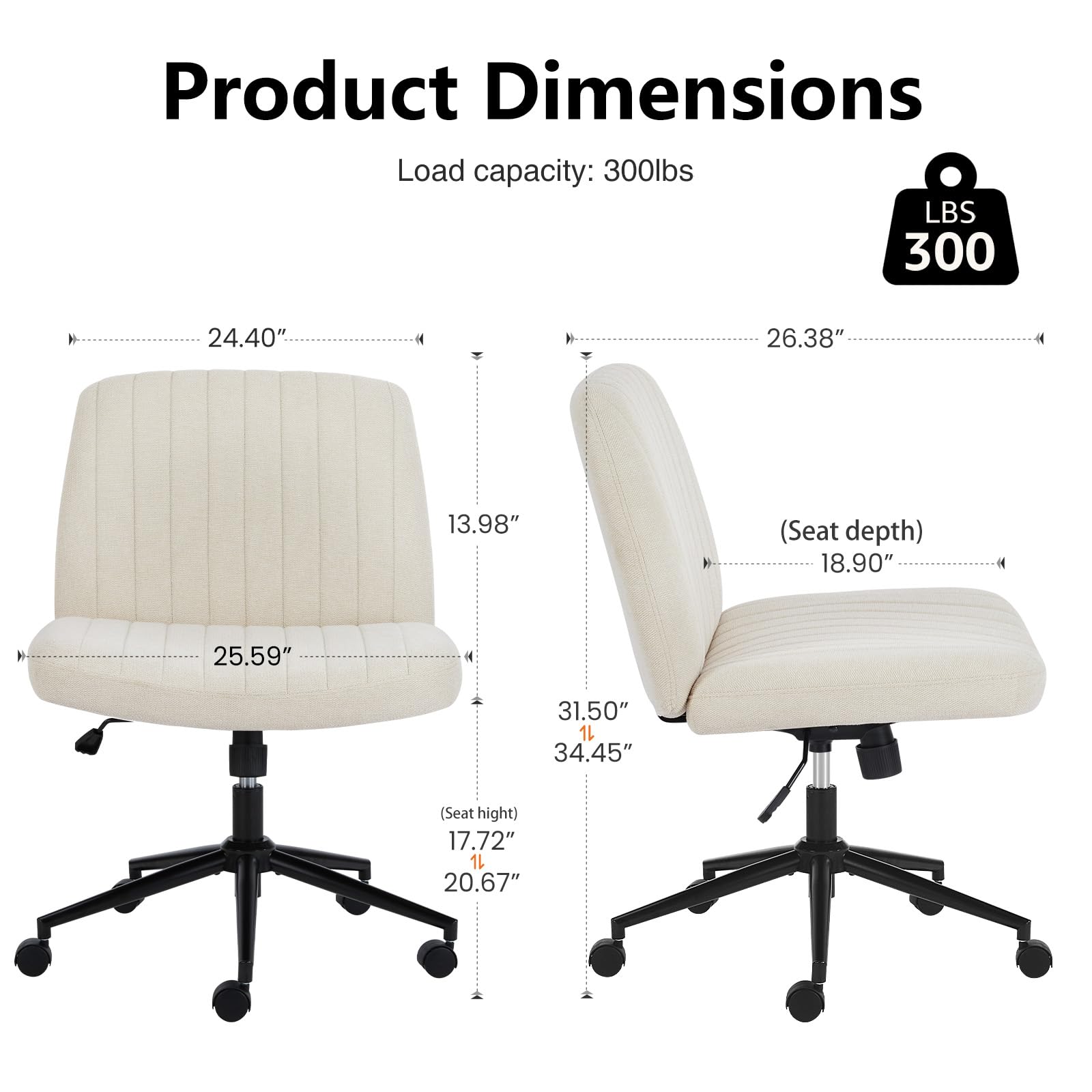 OLIXIS Criss Cross Chair with Wheels Wide Cross Legged Office Desk Vanity Chair Comfy Fabric Armless Adjustable Swivel for Home Computer Task Fabric Beige - Medaid International