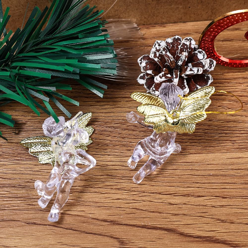 4 PCS Christmas Transparent Angel Hanging Ornament Cute Angels with Gold Wings Xmas Tree Decorative Pendant 7 * 5CM - Medaid International