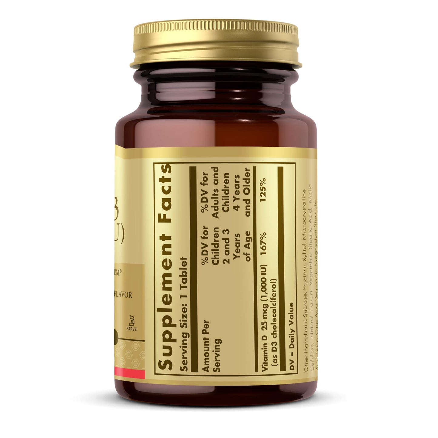 Solgar Vitamin D3 (Cholecalciferol) 25 mcg (1000 IU), Natural Strawberry Banana Swirl - 100 Chewable Tablets - Non-GMO, Kosher - 100 Servings - Medaid International