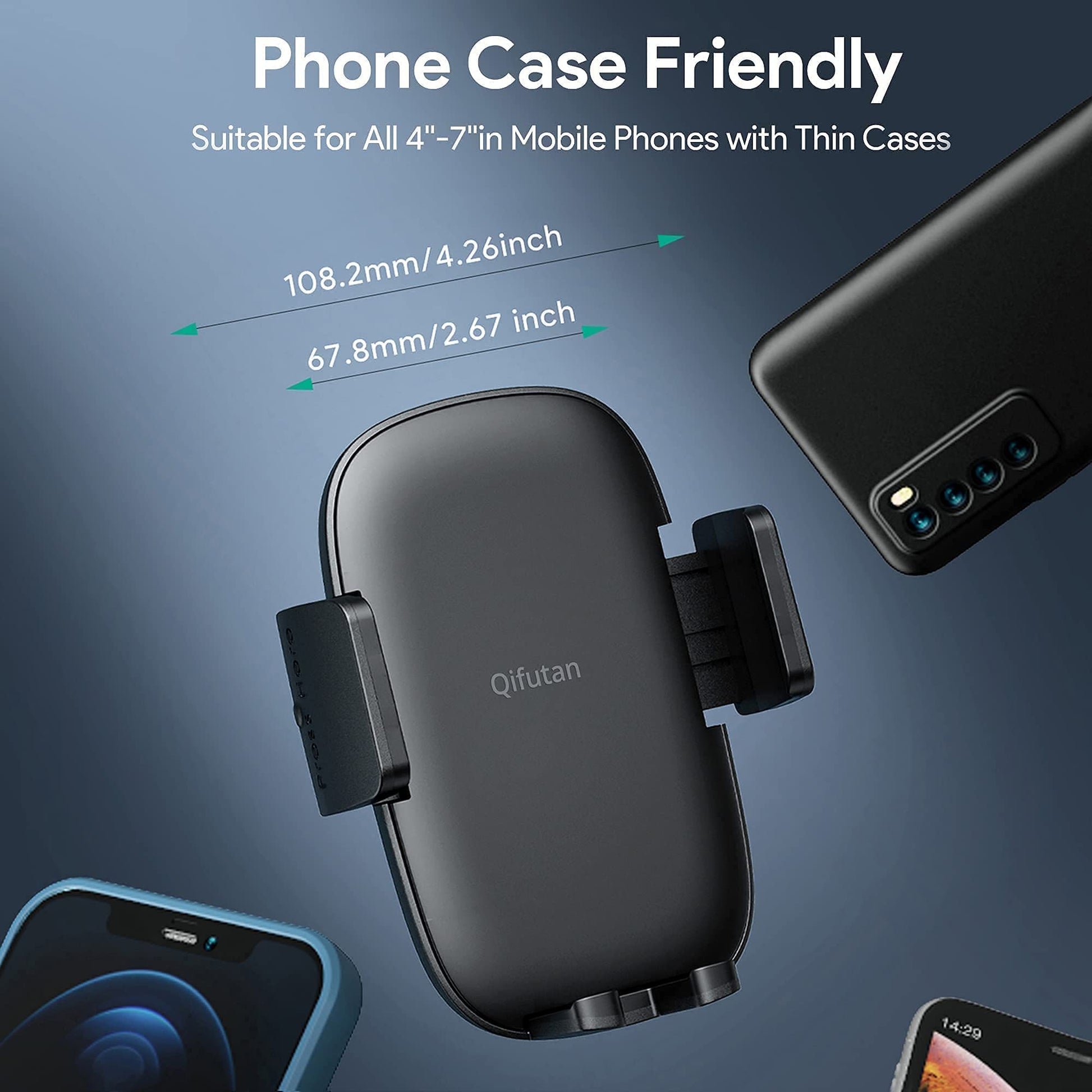 Qifutan Cell Phone Holder for Car Phone Mount Long Arm Dashboard Windshield Car Phone Holder Anti-Shake Stabilizer Phone Car Holder Compatible with All Phone Android Smartphone, Black - Medaid International