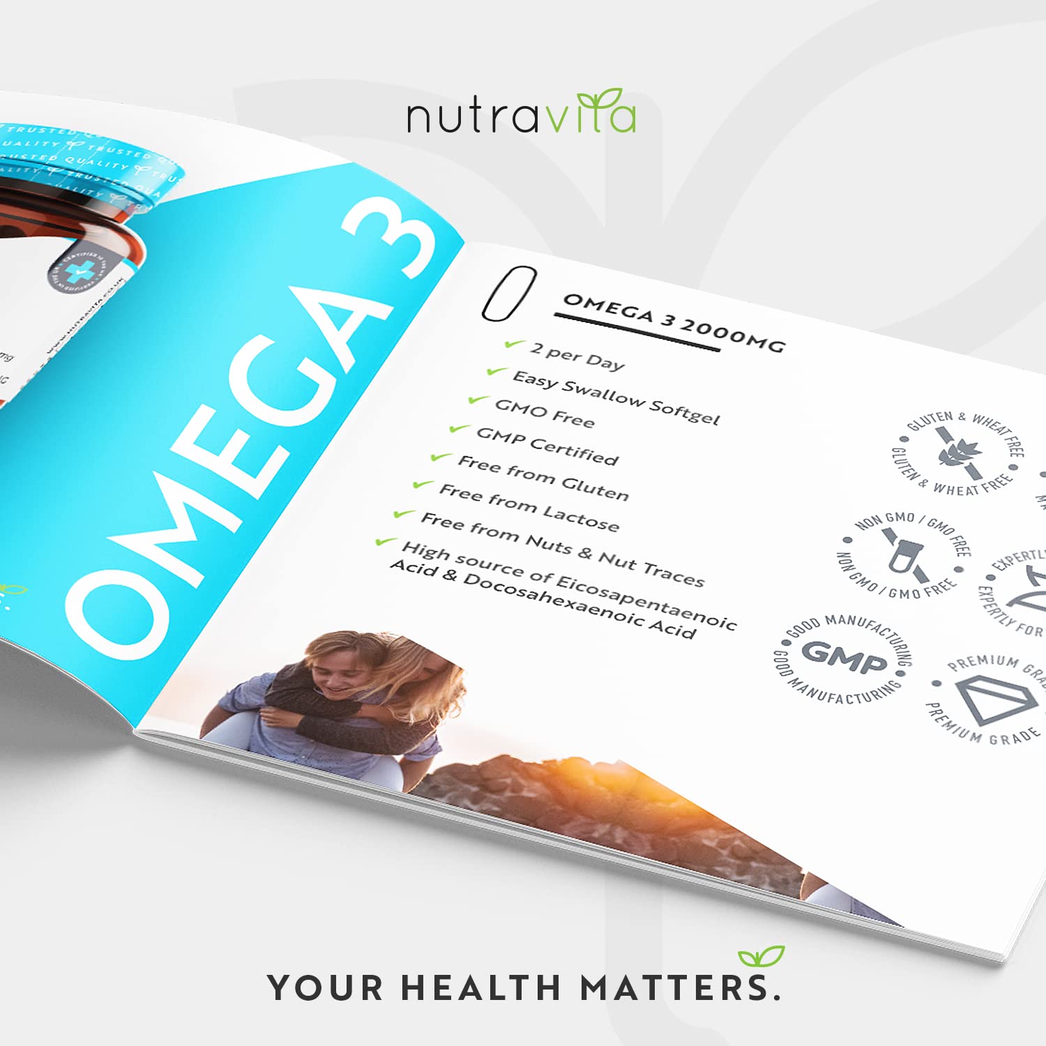 Omega 3 Pure Fish Oil 2000mg – 660mg EPA & 440mg DHA per Daily Serving – 240 Softgel Capsules – 4 Months Supply – for Maintenance of Normal Heart and Brain Function – Made in The UK by Nutravita - Medaid International