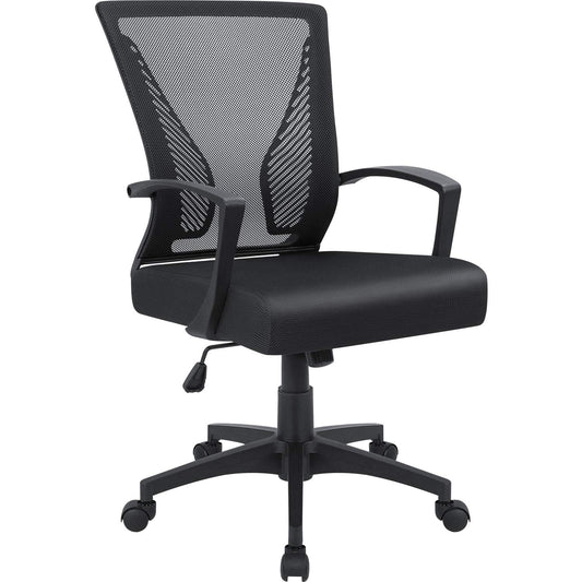 Furmax Office Chair Ergonomic Computer Desk Mesh Chair Mid Back Swivel Lumbar Support with Armrest (1, Black) - Medaid International