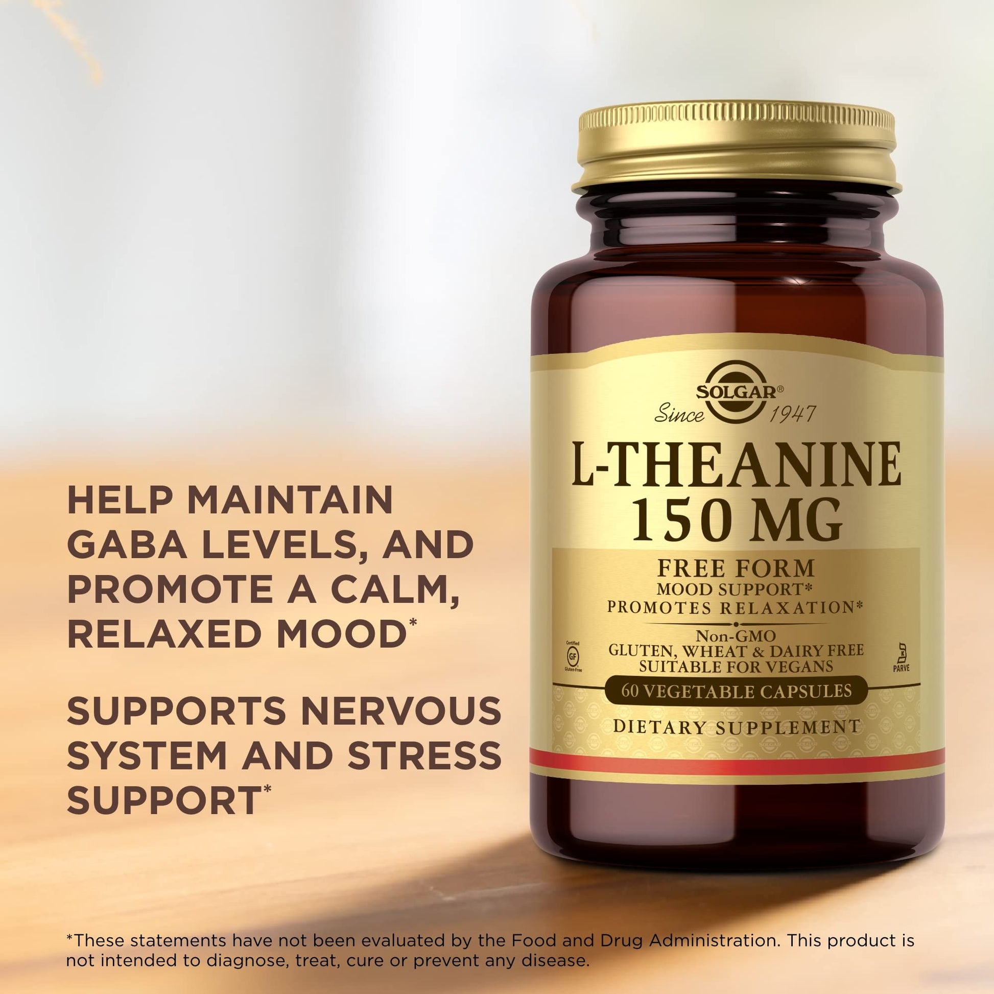 Solgar L-Theanine 150 mg - 60 Vegetable Capsules - Promotes Relaxation - Non-GMO, Vegan, Kosher & Gluten Free - 60 Servings - Medaid International