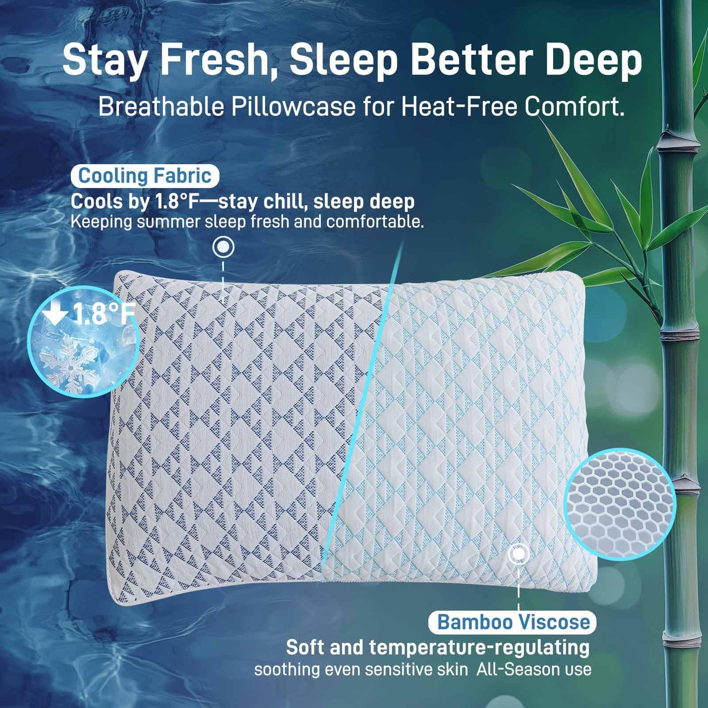 Shredded Memory Foam Cooling Soft Bamboo Viscose Pillows King Set of 2, Adjustable Hypoallergenic Hotel Quality Bed Pillows for Side, Back and Stomach Sleeper, Oeko-TEX Certified - Medaid International