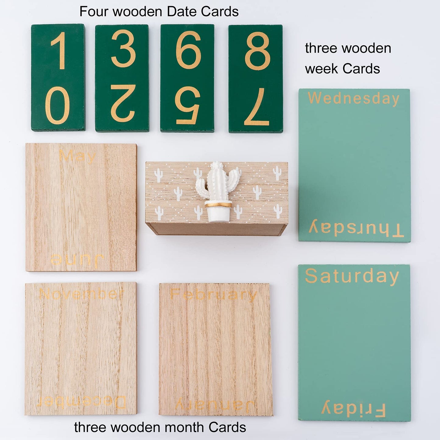 Notakia Perpetual Calendar, Wooden Calendar for Home Office Desk Accessories Vintage Wood Block Calendar(Green) - Medaid International