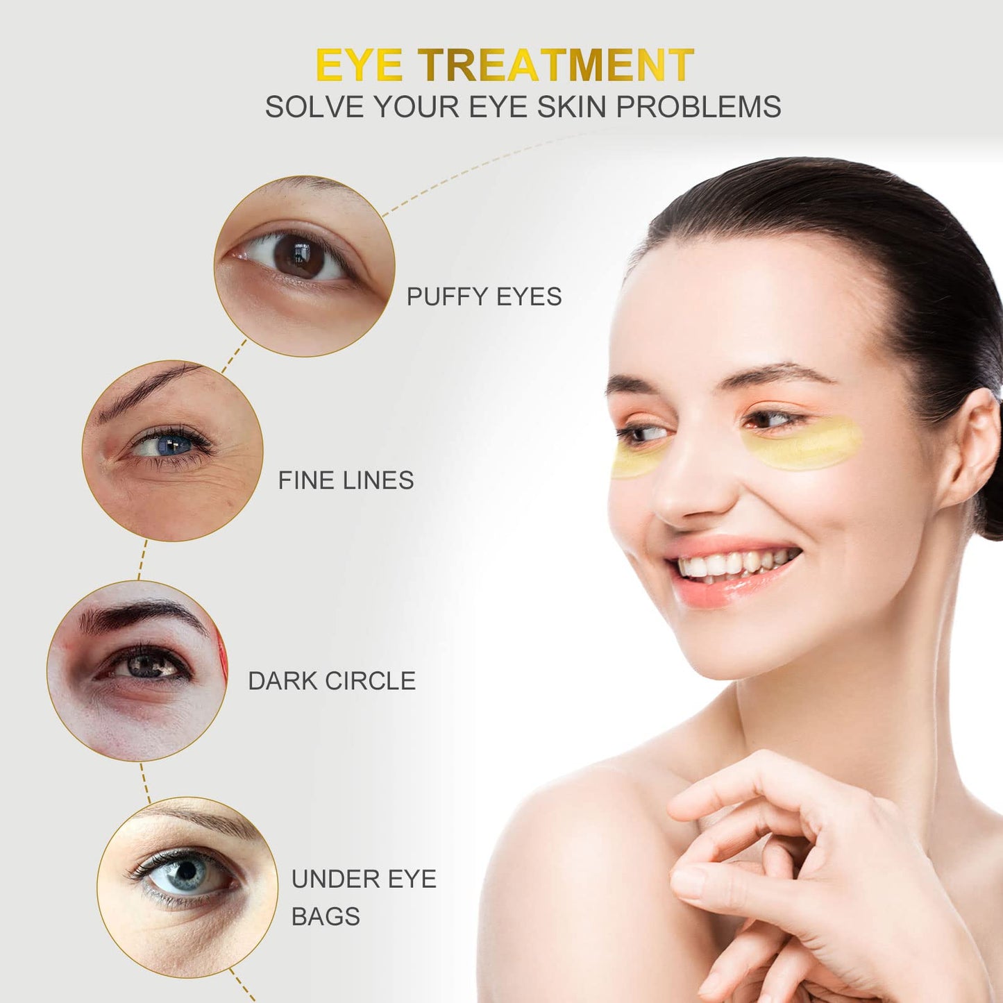 Fivewan 24k Gold Under Eye Patches - 60 Pcs Eye Mask Pure Gold Anti-Aging Collagen Hyaluronic Acid Under Eye Mask for Removing Dark Circles, Puffiness & Wrinkles Refresh Your Skin - Medaid International