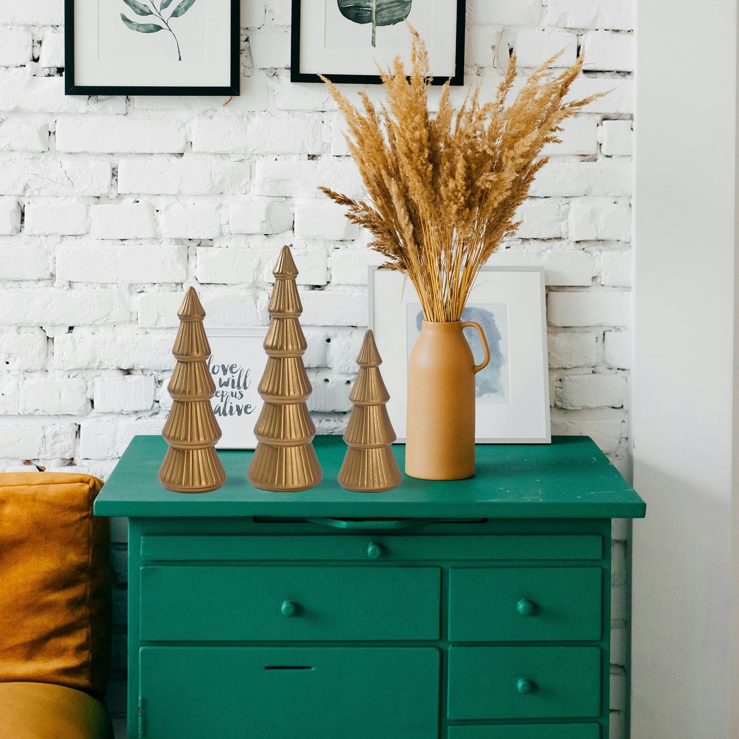 Wooden Christmas Tree, Set of 3 Tabletop Tree Figurine Wood Desk Centerpieces Table Tree Decoration Festive Ornament for Accents Xmas Mantel Shelf Home Decor Holiday Party Indoor Outdoor (Gold) - Medaid International