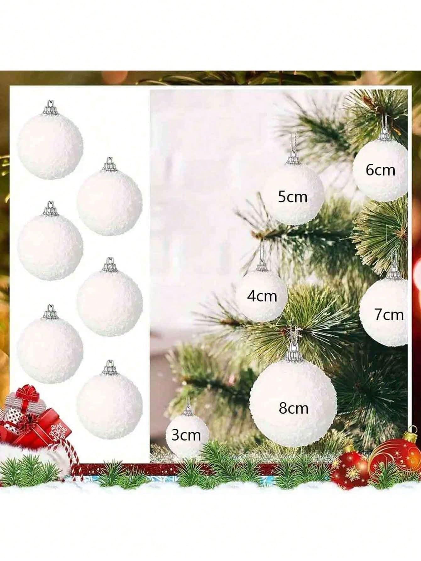 6pcsChristmas White Flocked Ball Ornaments, Snowy Textured Baubles for Tree Decor, Holiday Wreaths, Party & Gift Wrap, Infuse Winter Charm into Christmas Decorations - Medaid International