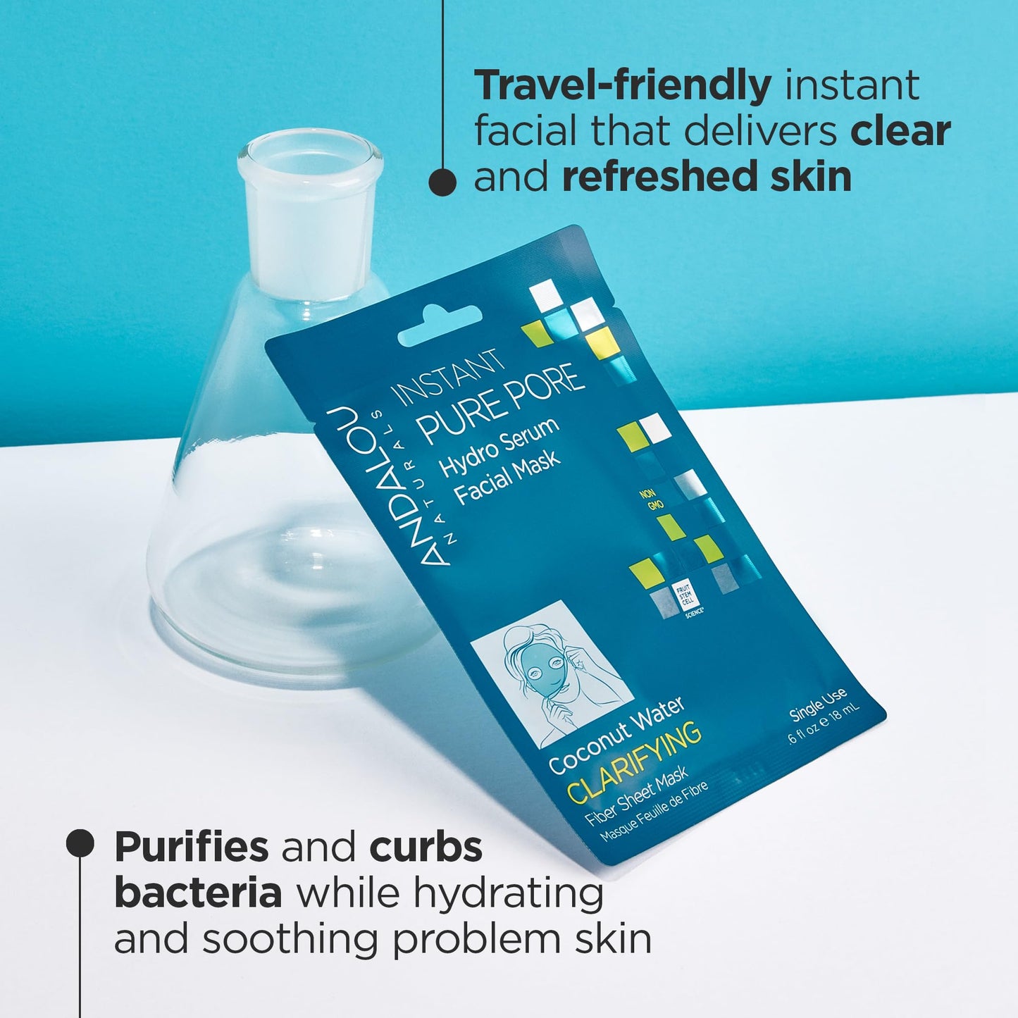 Andalou Naturals Instant Pure Pore Hydro Serum Facial Sheet Mask, Coconut Water, Clarifying, Non GMO, 0.6 Fluid Ounces (Pack Of 6) - Medaid International